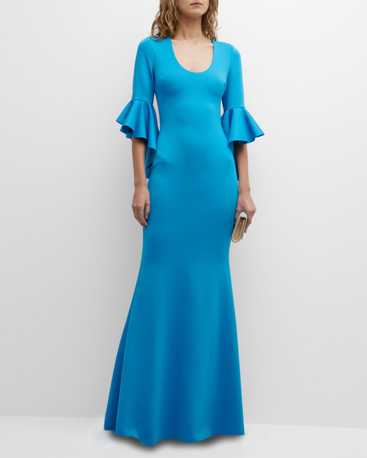 Cambria Bell-Sleeve Mermaid Gown