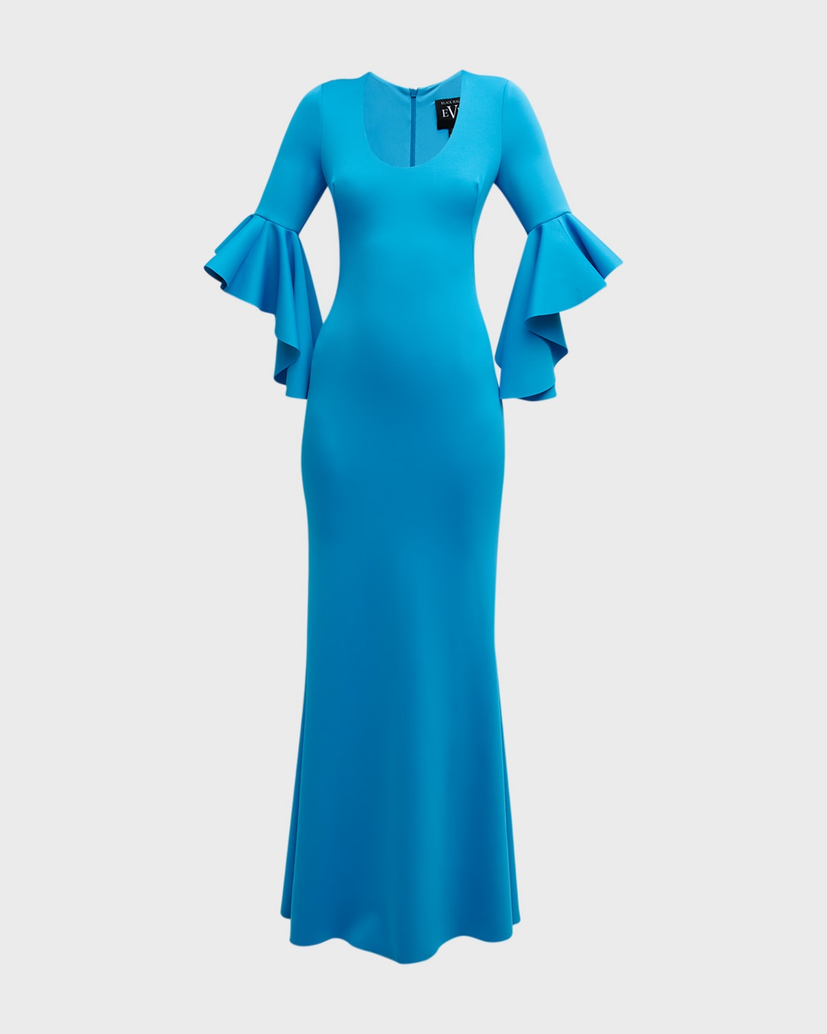 Black Halo Cambria Bell-sleeve Mermaid Gown In Cerulean Blue