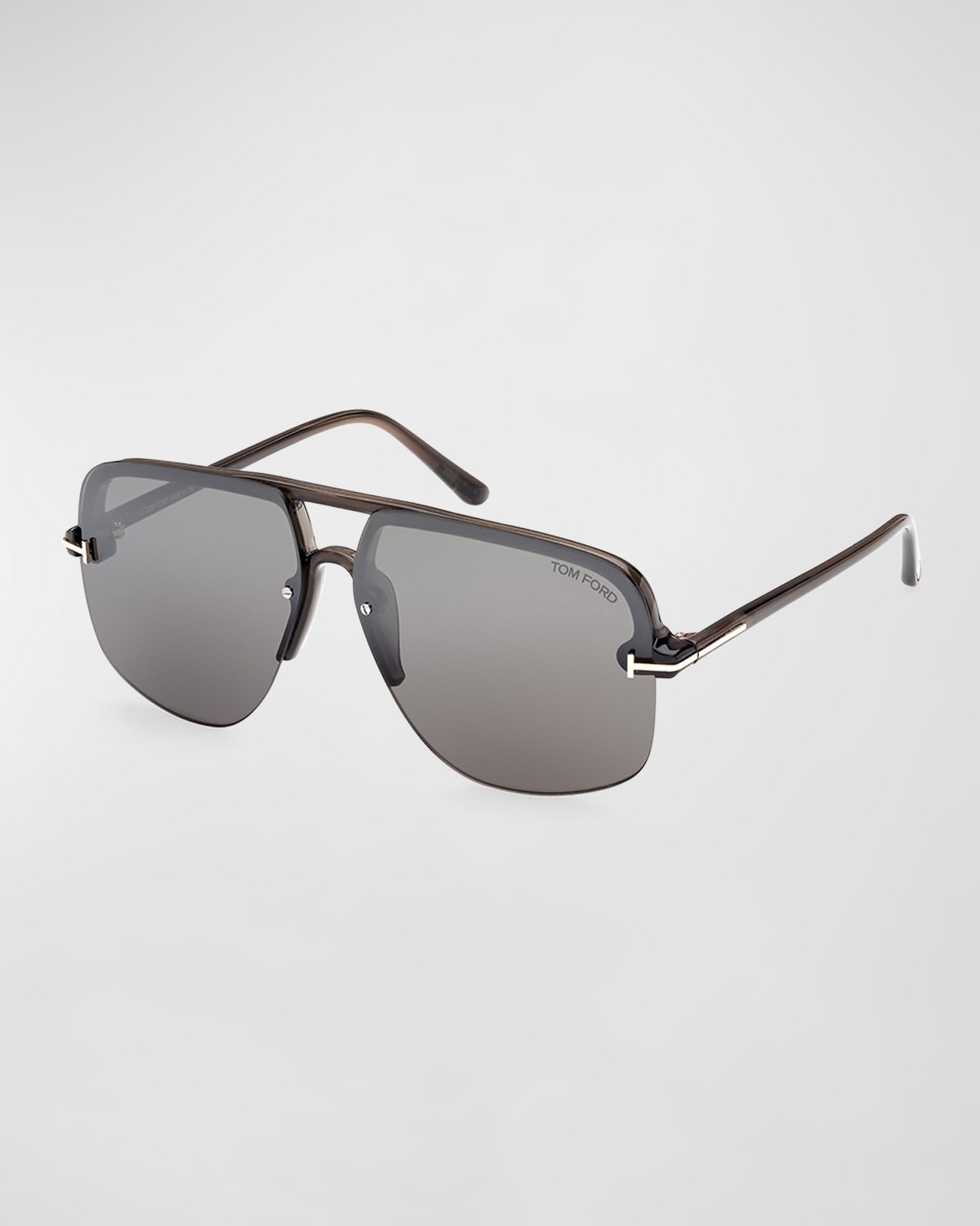 Tom Ford Men's Hugo Half-rim T-logo Sunglasses In Shiny Pale