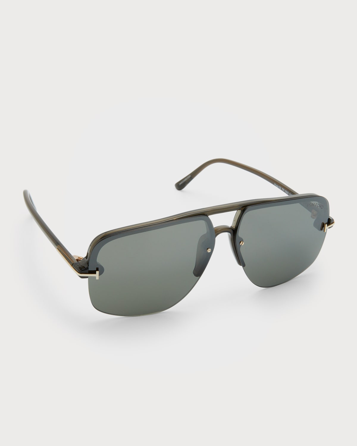 Tom Ford Men's Hugo Half-rim T-logo Sunglasses In Brown