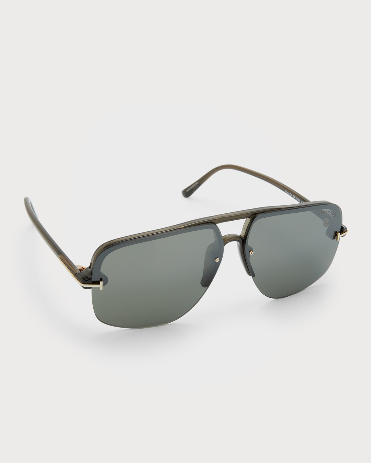 TOM FORD MEN'S HUGO HALF-RIM T-LOGO SUNGLASSES