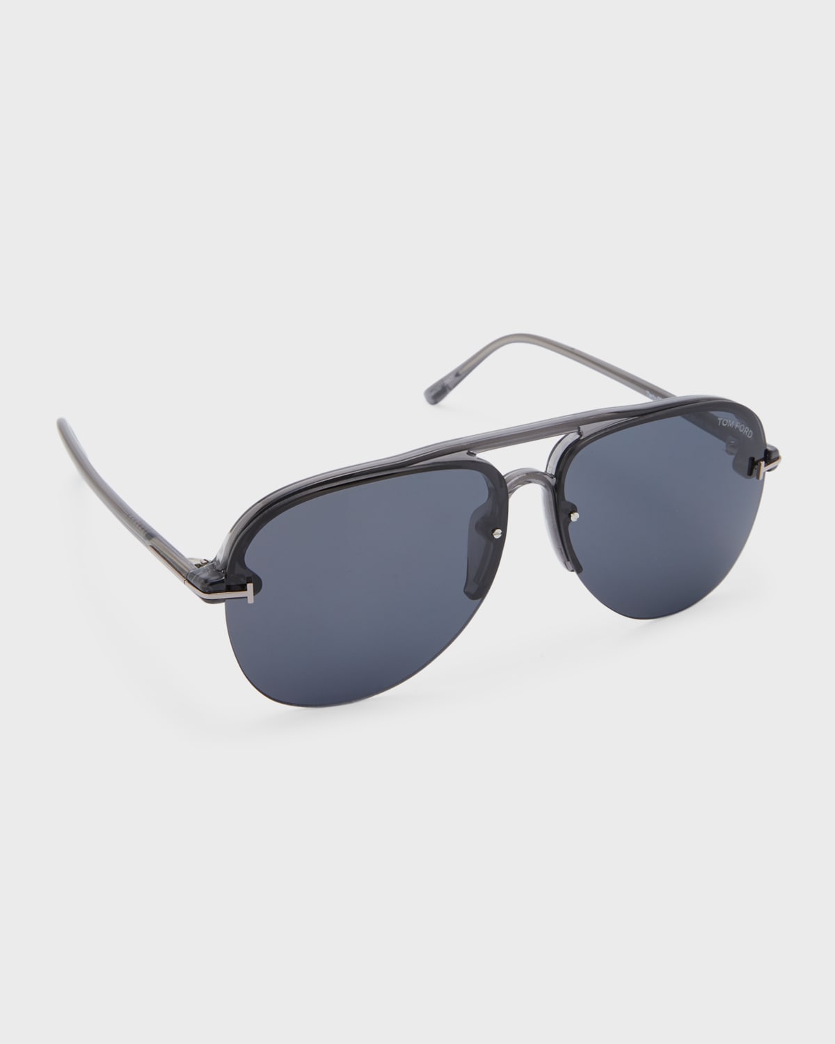 Tom Ford Men's Terry Half-rim T-logo Sunglasses In Black/gray Solid