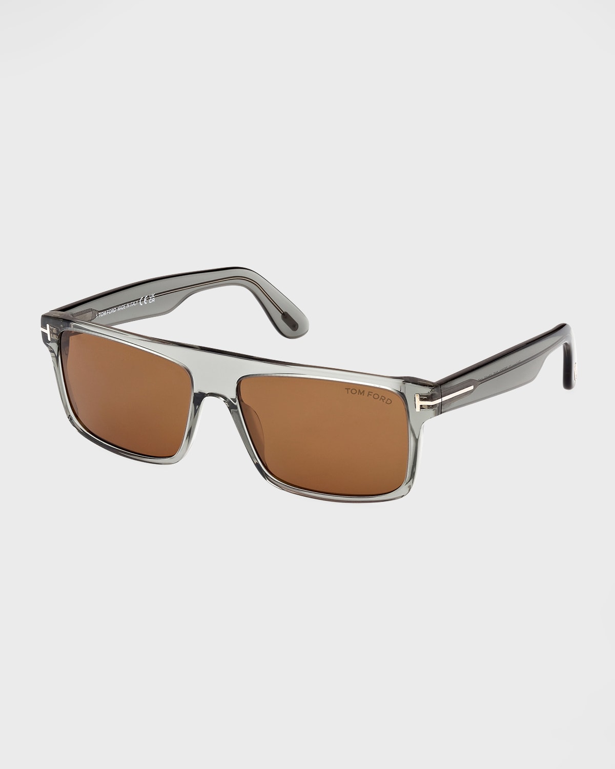Shop Tom Ford Men's Philippe T-logo Rectangle Sunglasses In Gray/brown