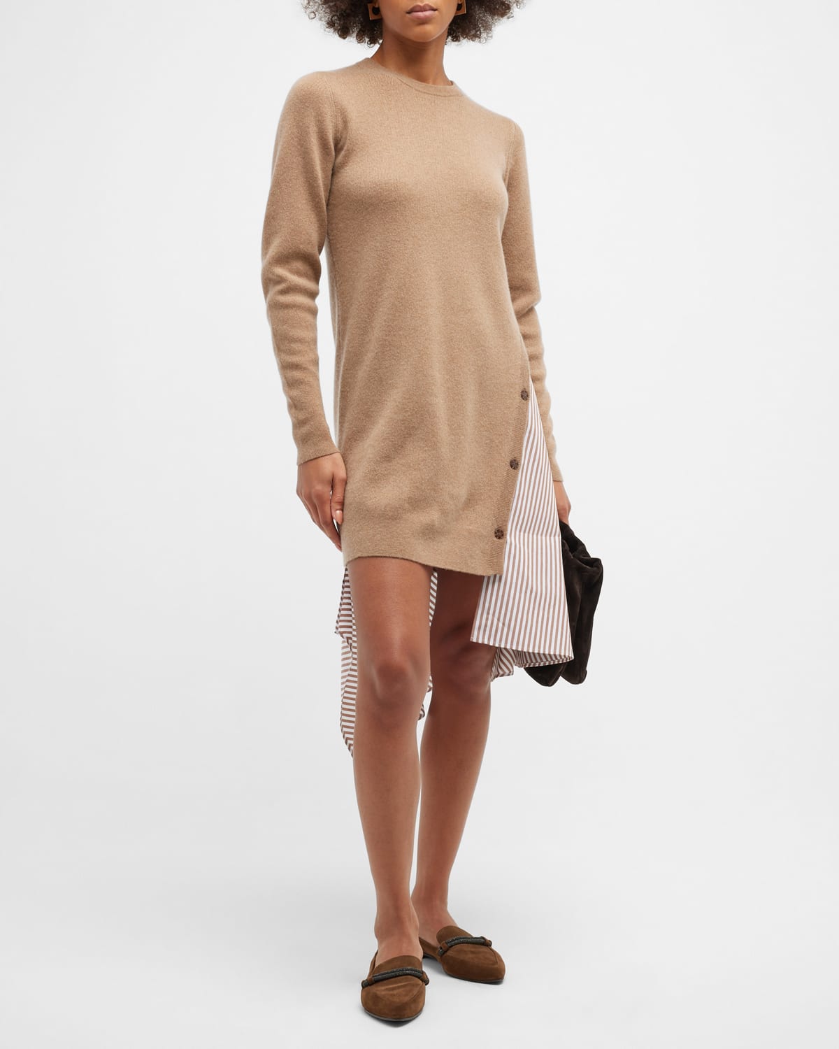 Mixed Media Asymmetric Sweater Dress