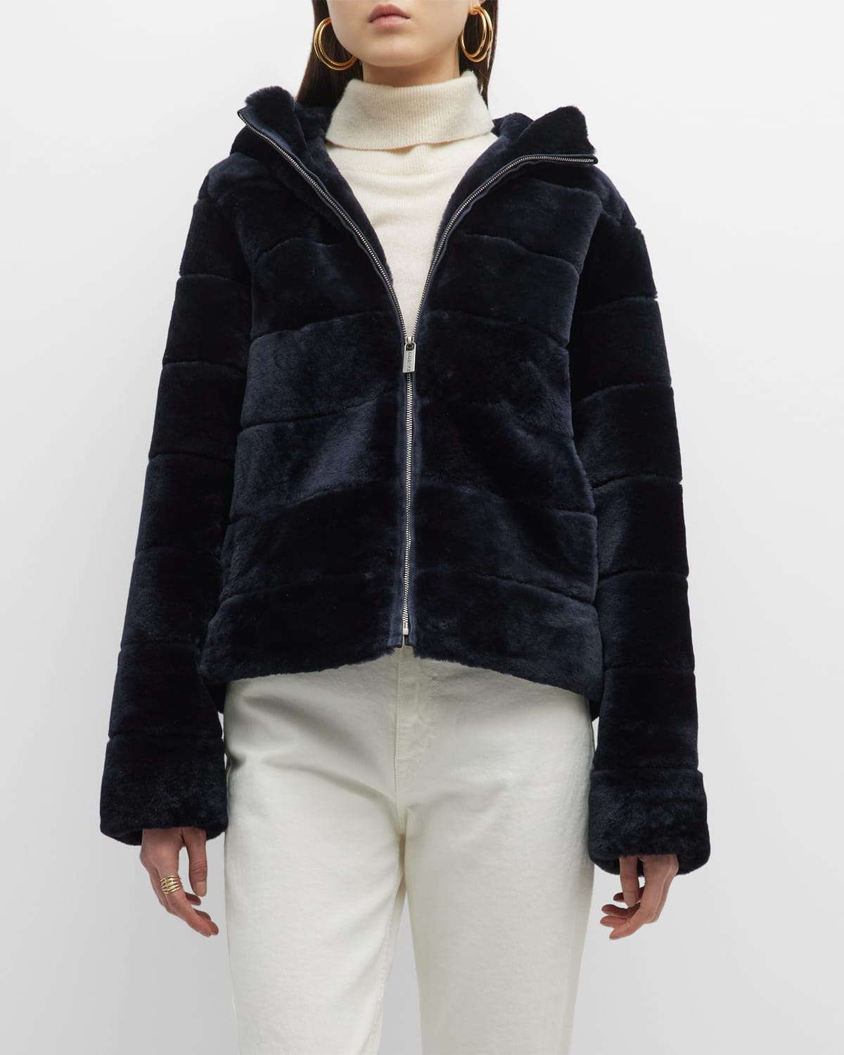Gorski Hooded Horizontal Lamb Shearling Jacket