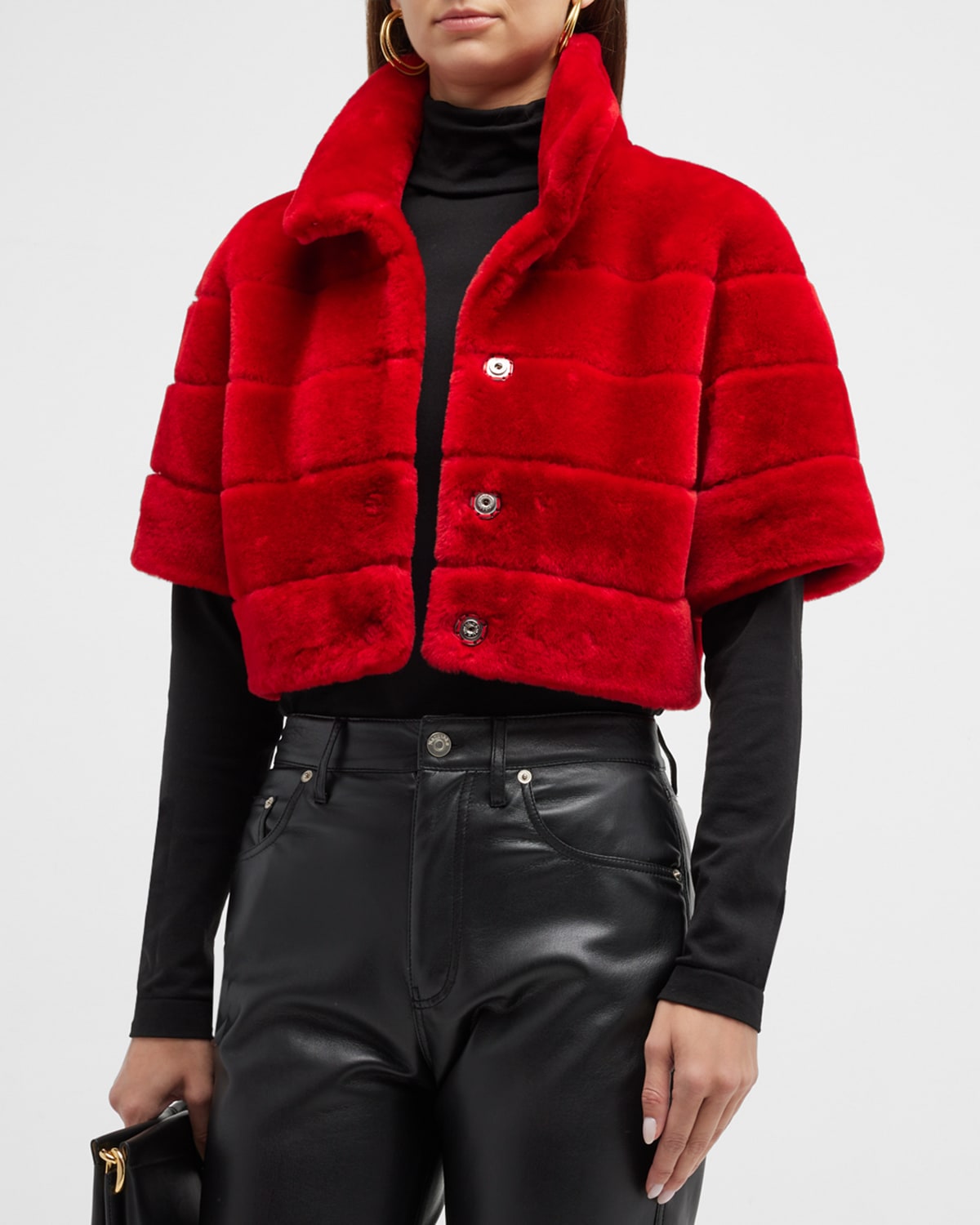 Gorski Horizontal Lamb Shearling Crop Bolero Jacket