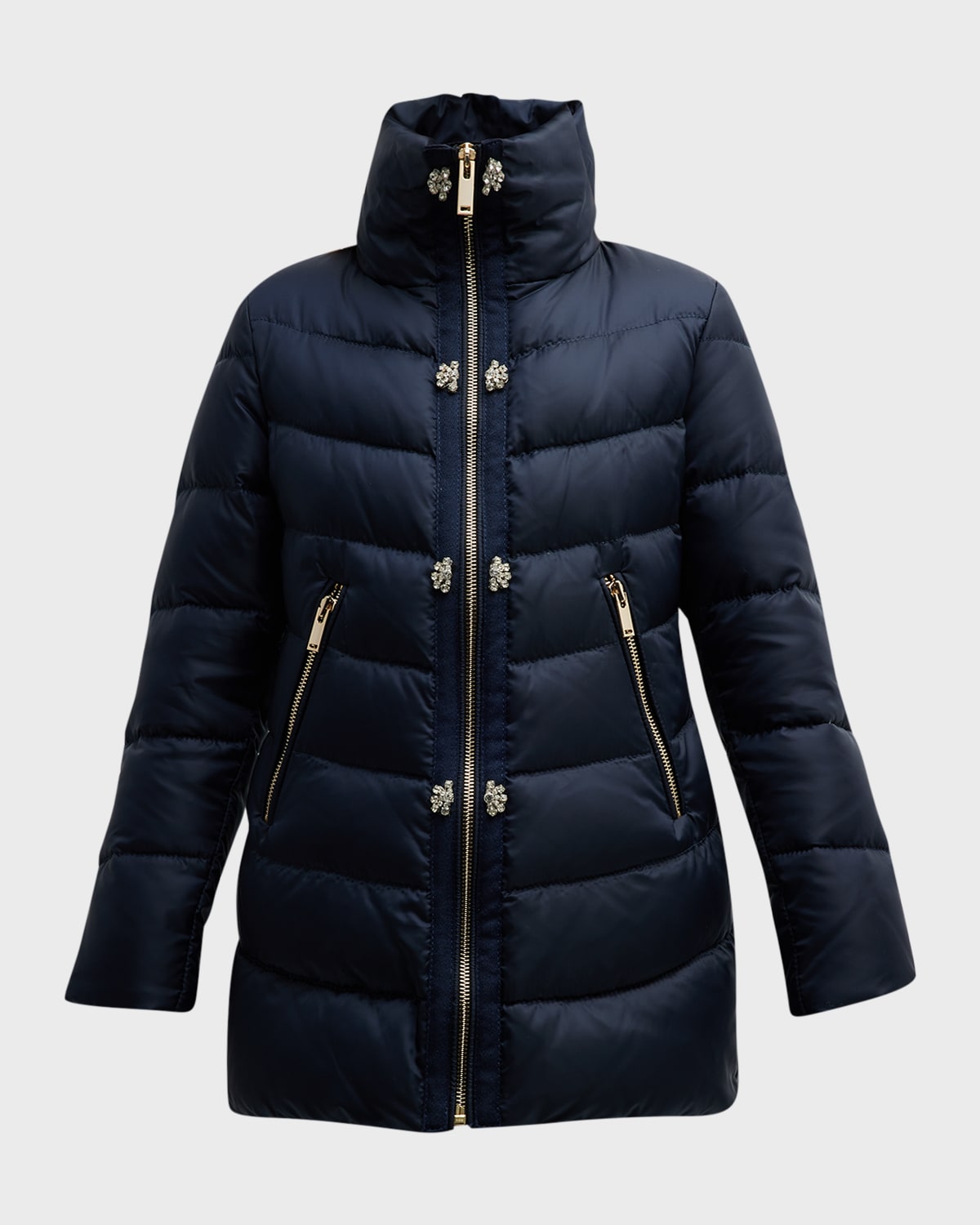 Carolyn Rowan For Gorski Crystal Embellished Quilted Down Ski Jacket In Navy