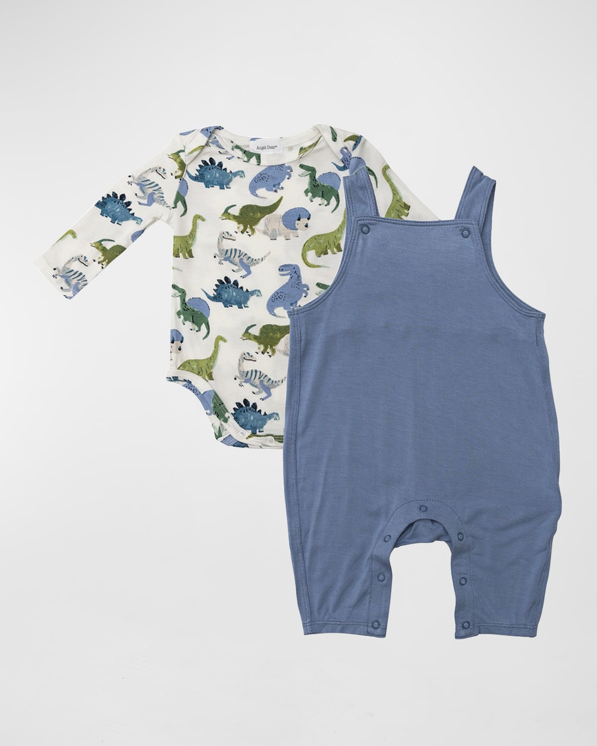 Boy's Painterly Dinos Bodysuit and Overalls Set, Size 3M-24M