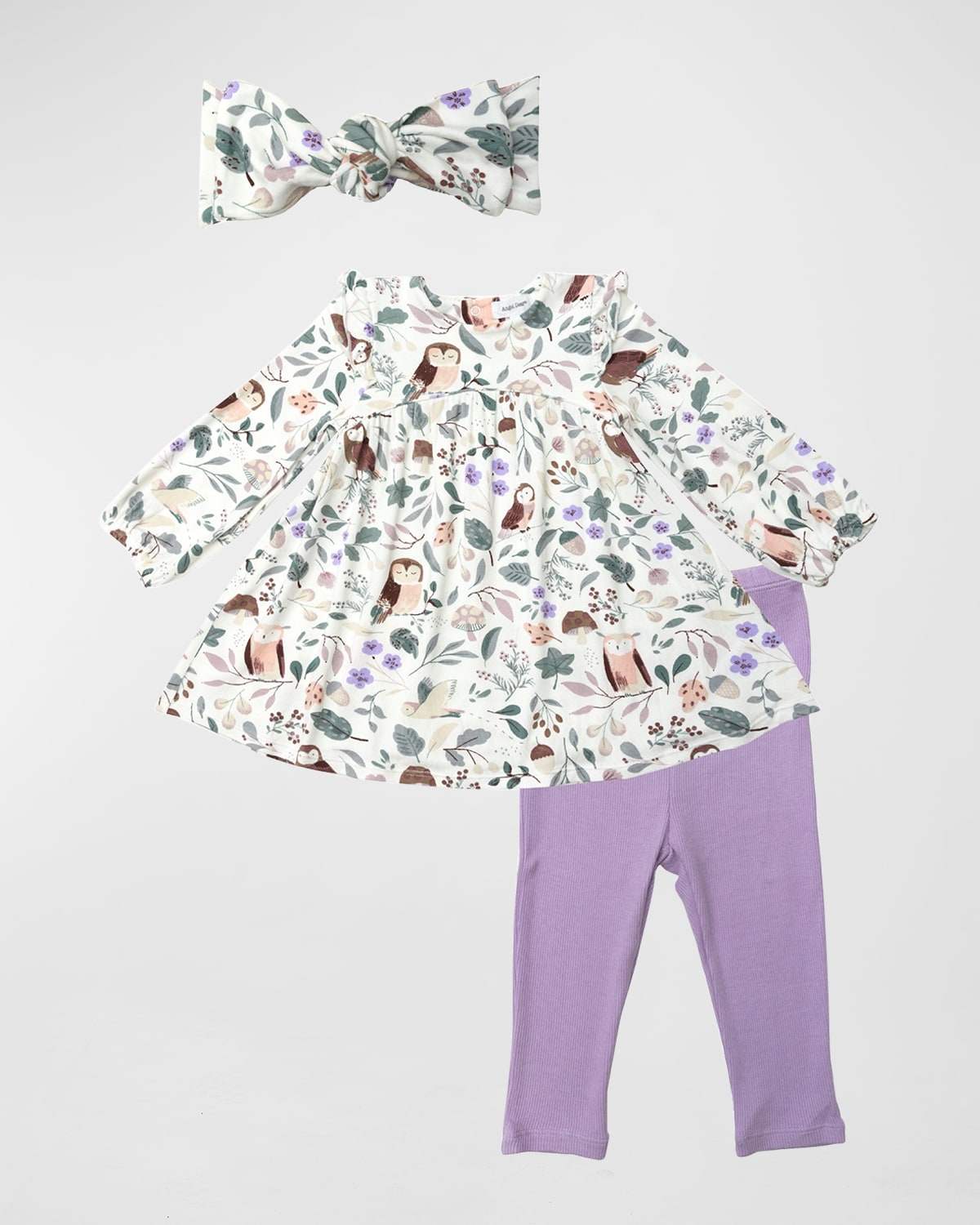 Girl's Wilderness Owls Dress, Leggings & Headband Set, Size 6-24 Months
