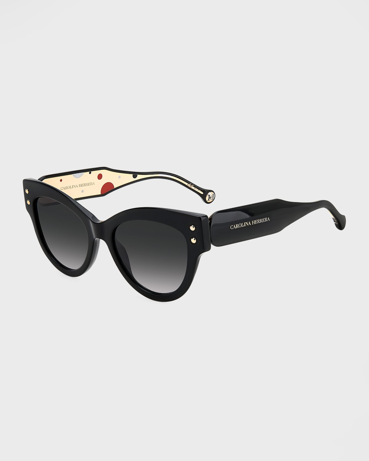 Shop Carolina Herrera Two-tone Polka-dot Acetate Cat-eye Sunglasses In Black