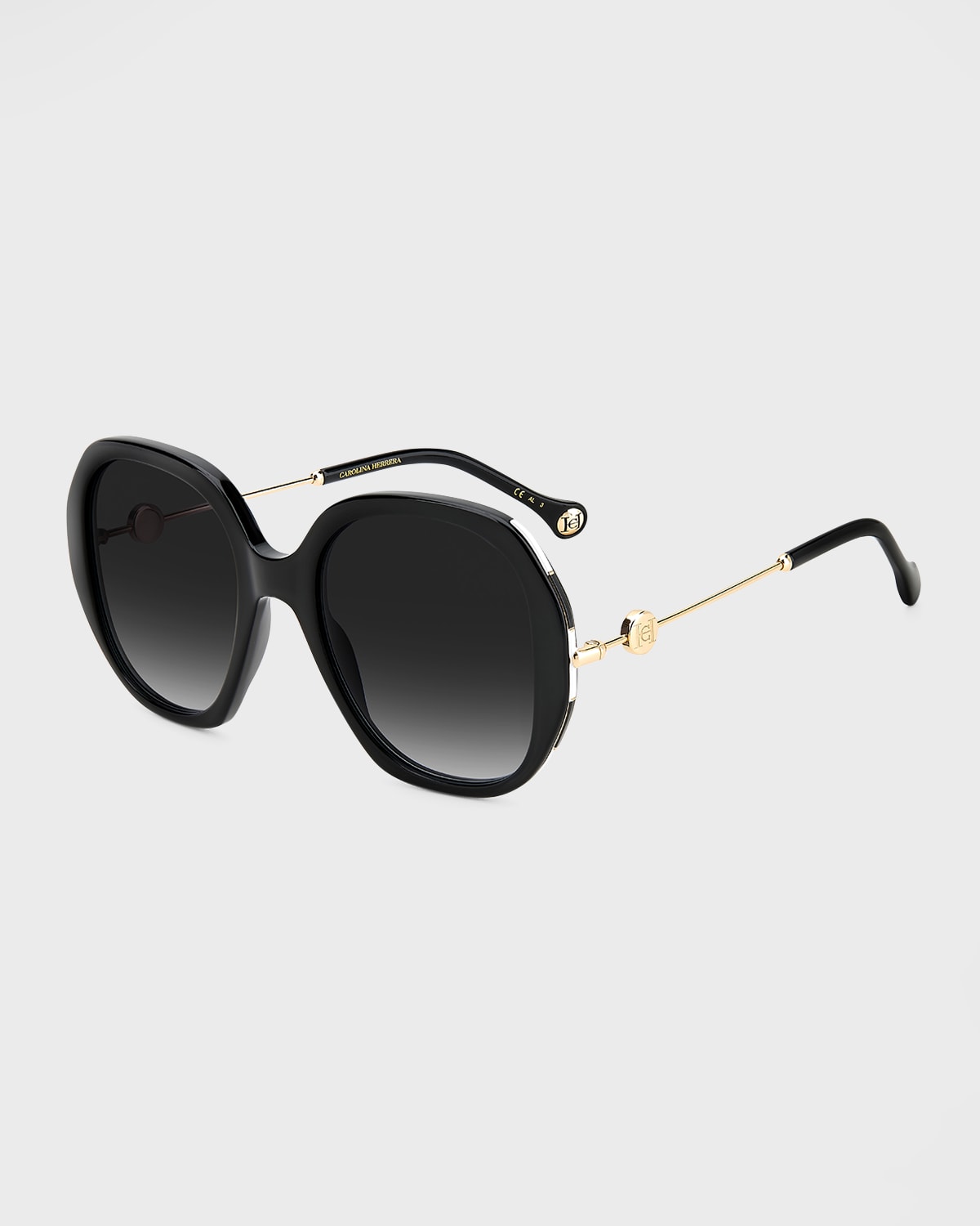 Shop Carolina Herrera Striped Rim Square Metal & Acetate Sunglasses In Black