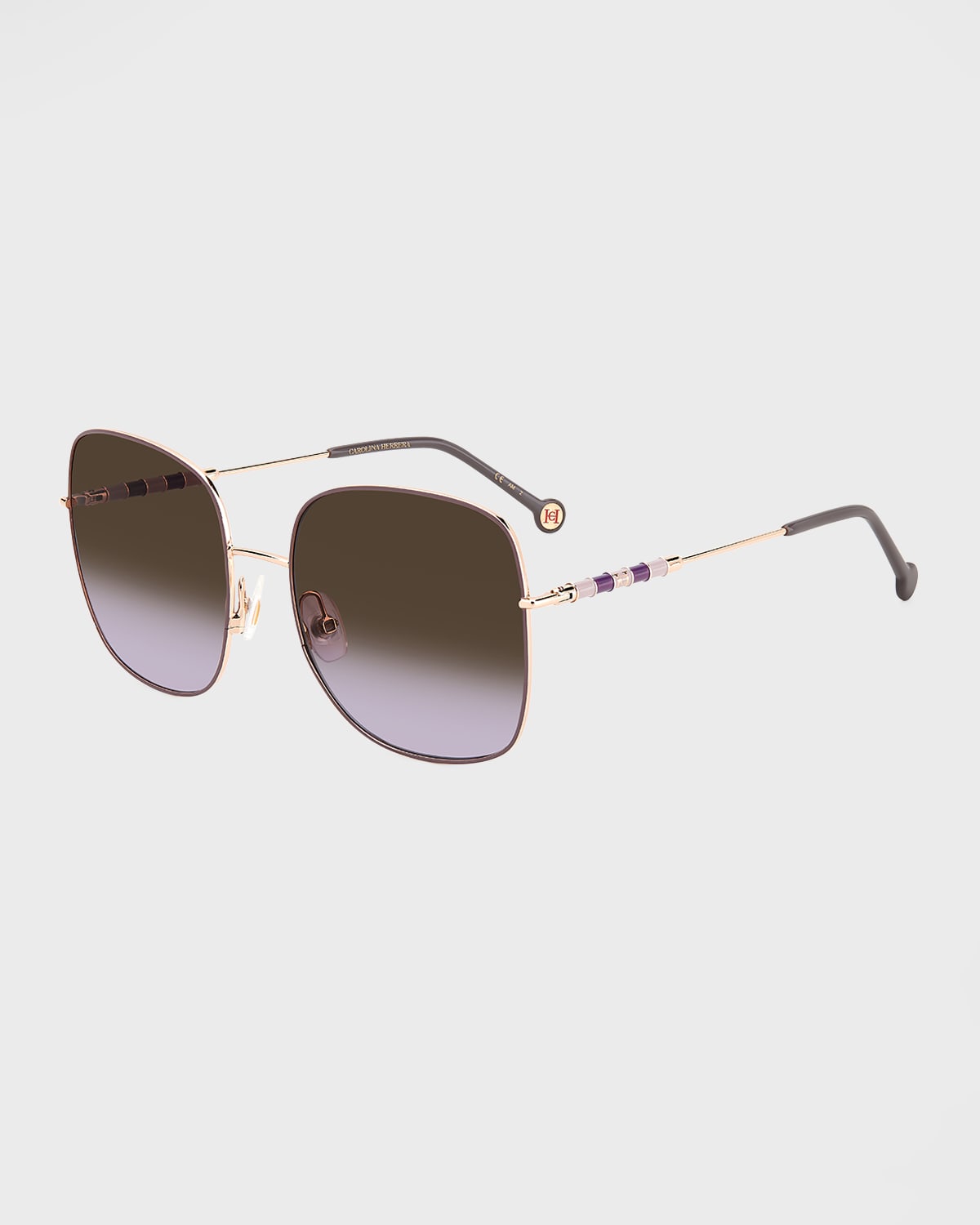 Carolina Herrera Tonal Striped Monogram Square Metal Sunglasses In Gold Lilac