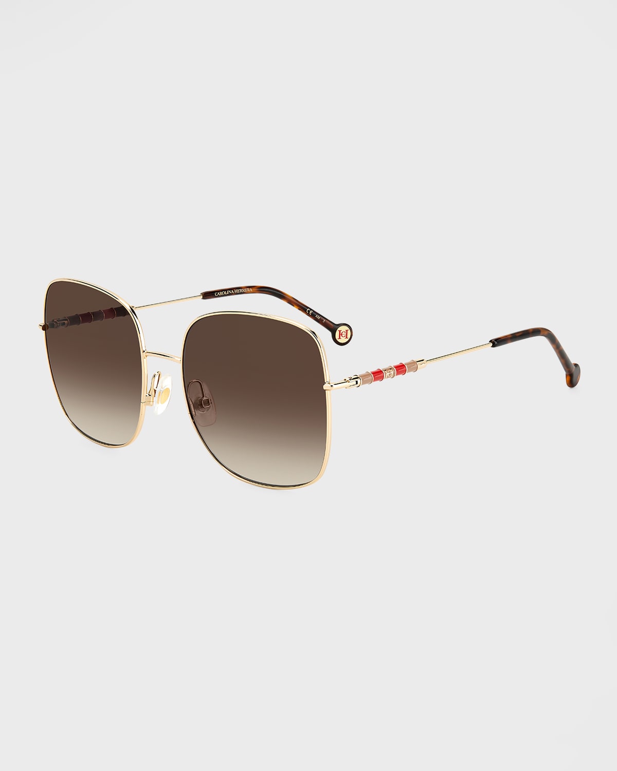 Shop Carolina Herrera Tonal Striped Monogram Square Metal Sunglasses In Gold