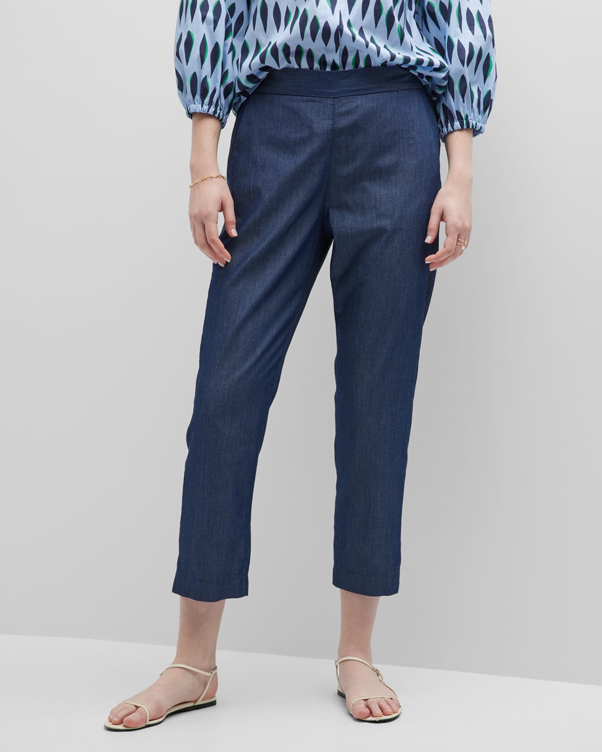 Hilary Cropped Denim Chambray Trousers