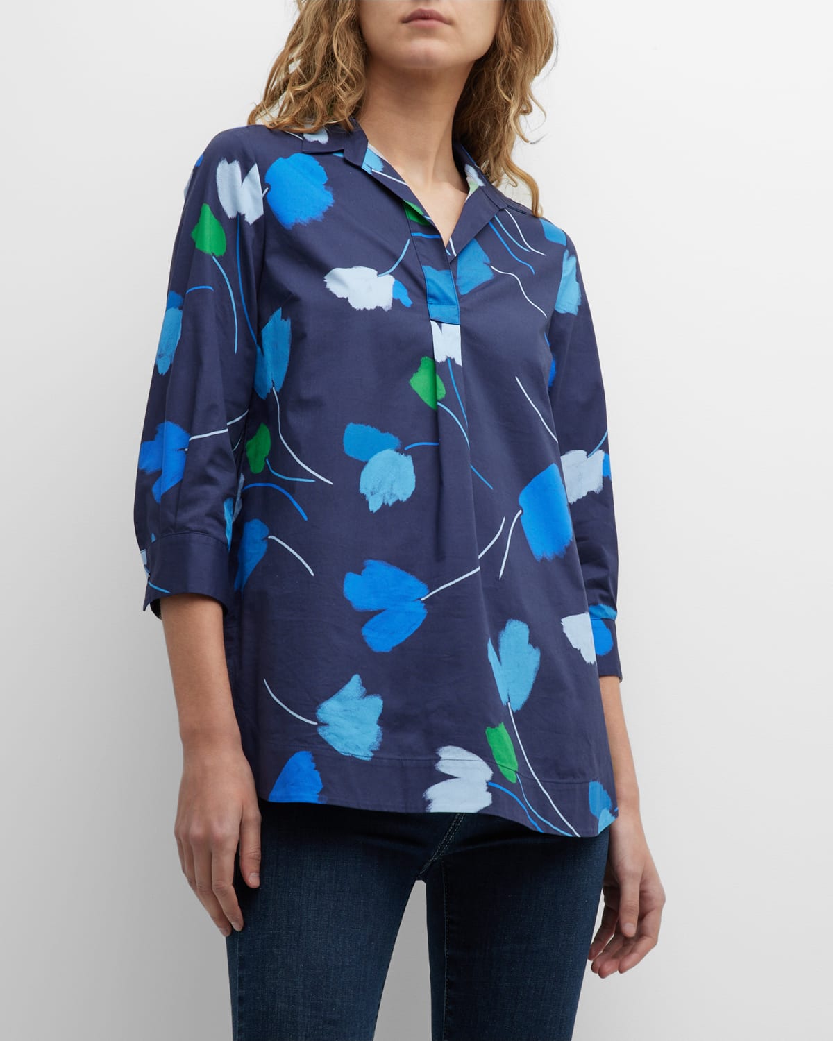 Floral-Print Poplin Collared Shirt