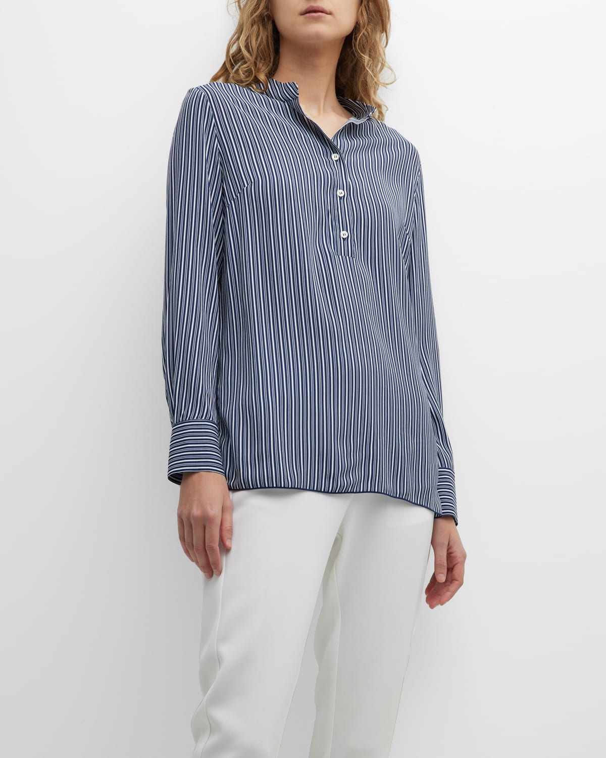 Stripe-Print Crepe Tunic Shirt
