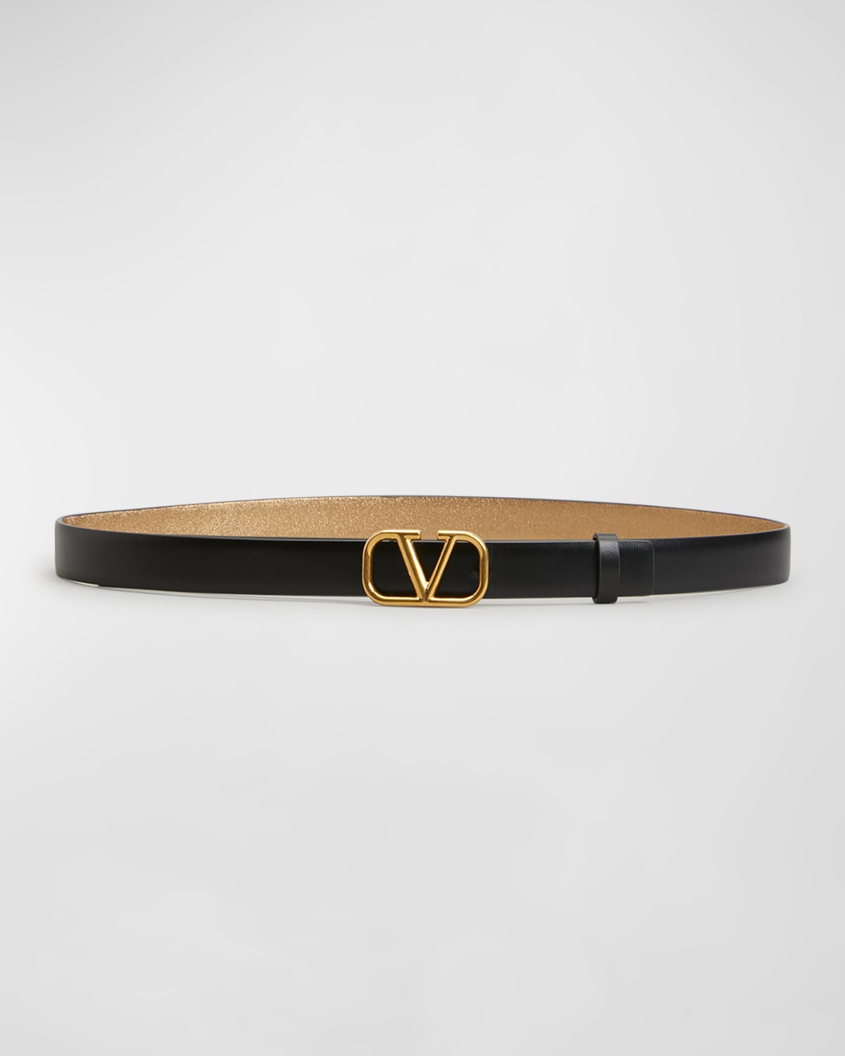 Valentino Garavani Metallic Skinny Vlogo Leather Belt In Nero Antique