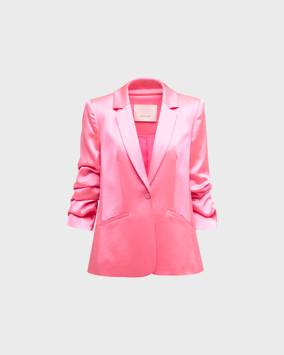 Cinq À Sept Kylie Scrunched-sleeve Satin Blazer In Electric Pink