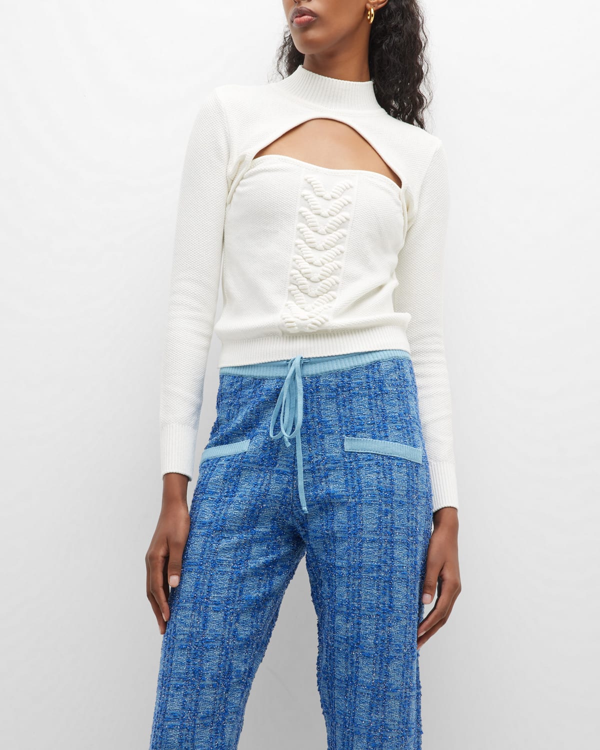 Paola Bernardi Camila Cutout Textured-stitch Knit Top In Cream