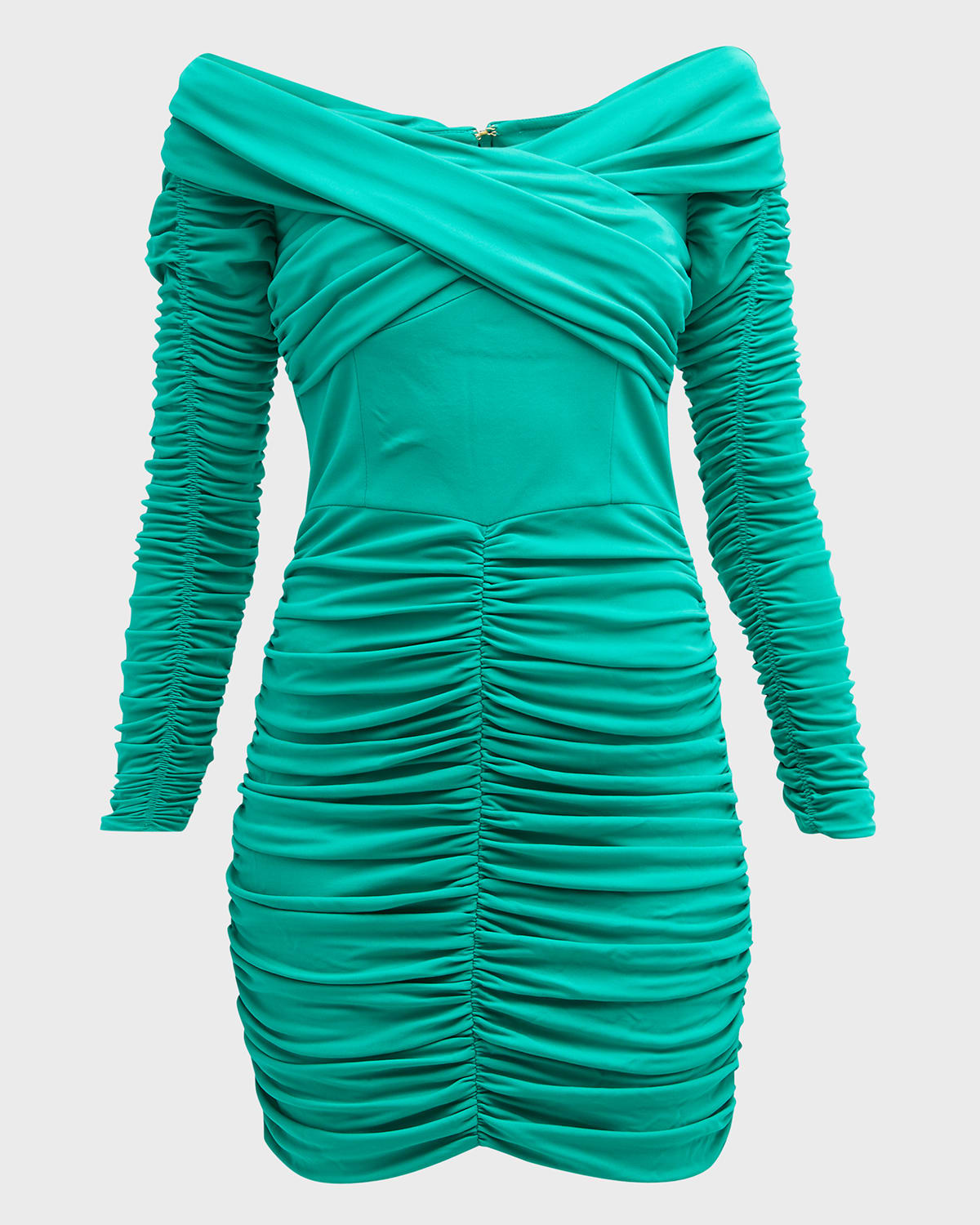 Rebecca Vallance Edie Off-the-shoulder Ruched Mini Dress In Golf Green