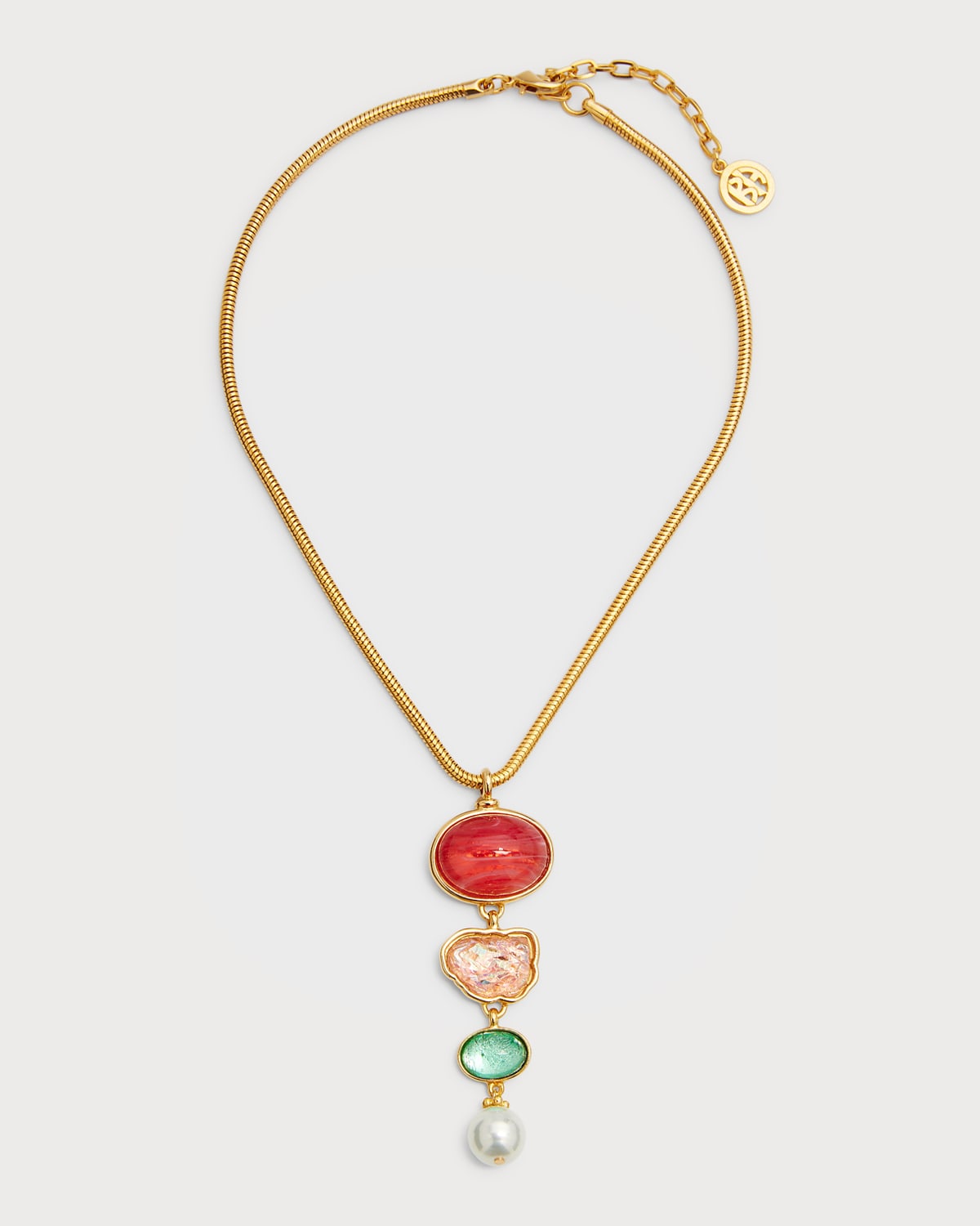 Snake Necklace with Multi-Stone and Shape Pendant