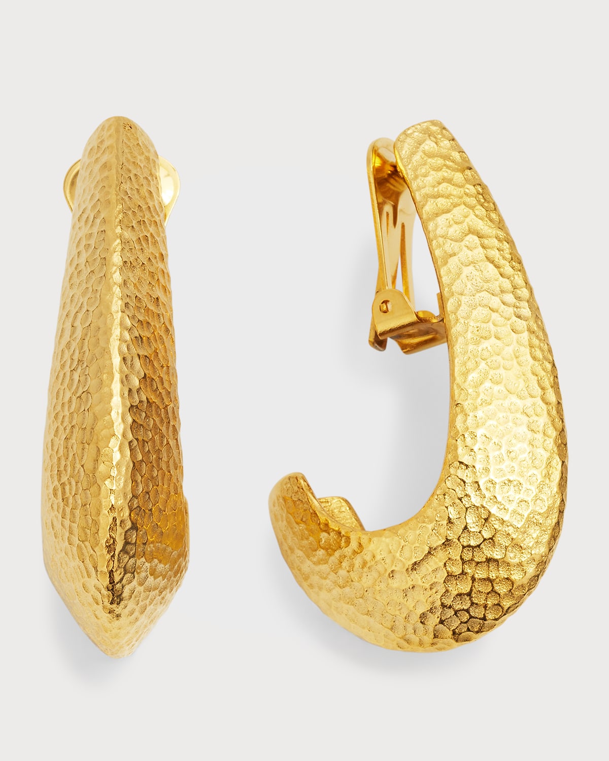 Gold Hammered Clip-On Hard Hoop Earrings