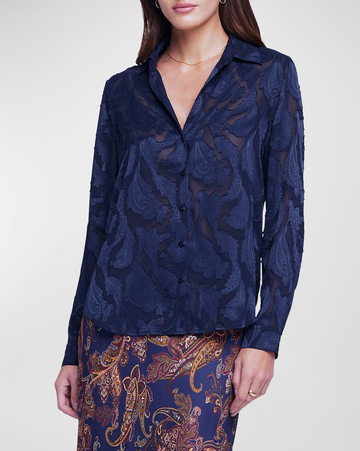 Paisley Jacquard Laurent Button-Front Blouse - Shop and save up to