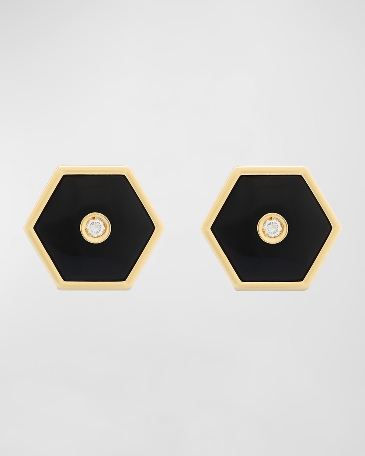 Baia Sommersa 18K Yellow Gold Stud Earrings with White Diamonds and Onyx