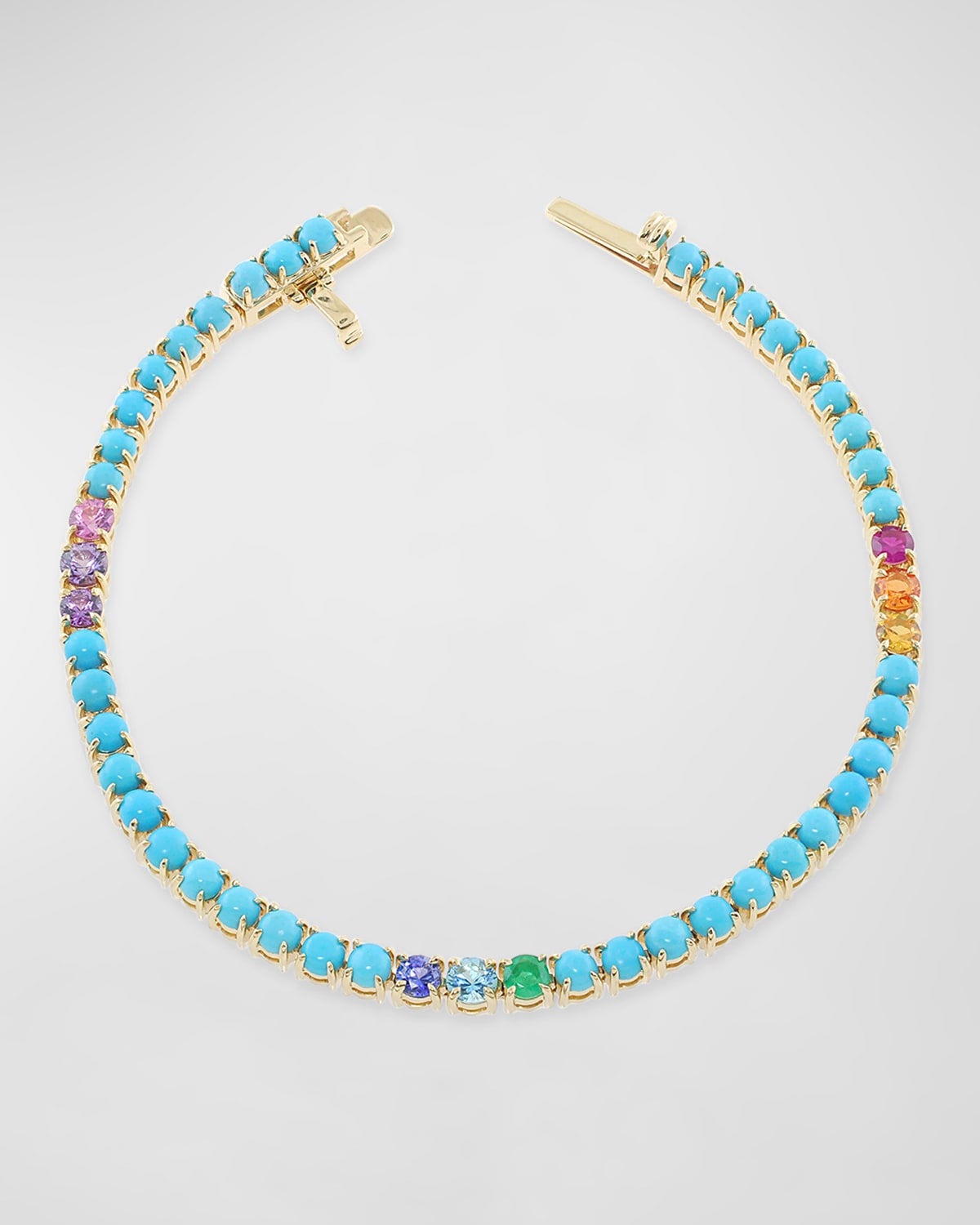 14k Gold Sapphire and Turquoise Rainbow Tennis Bracelet