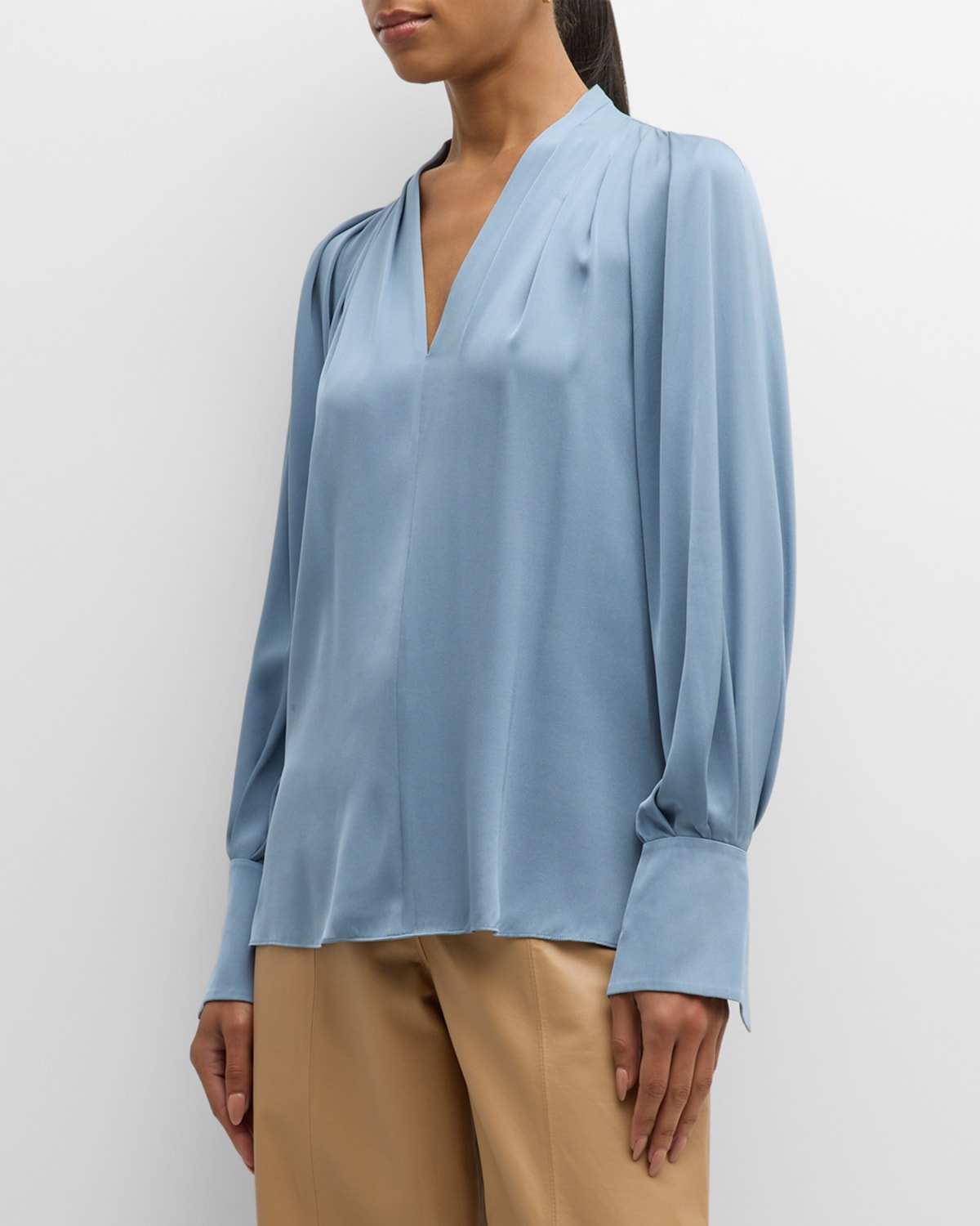 Kobi Halperin Nanee Pleated Silk Blouse In Sterling Blue