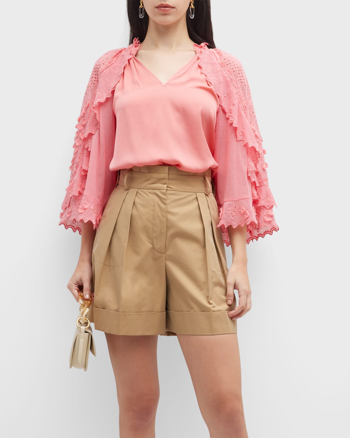 Daphne Embroidered Mesh-Sleeve Blouse