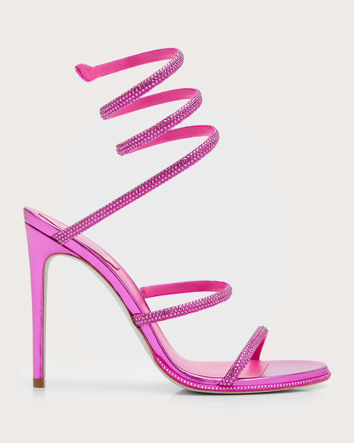 René Caovilla Strass Snake-wrap Cocktail Sandals In Fuxia