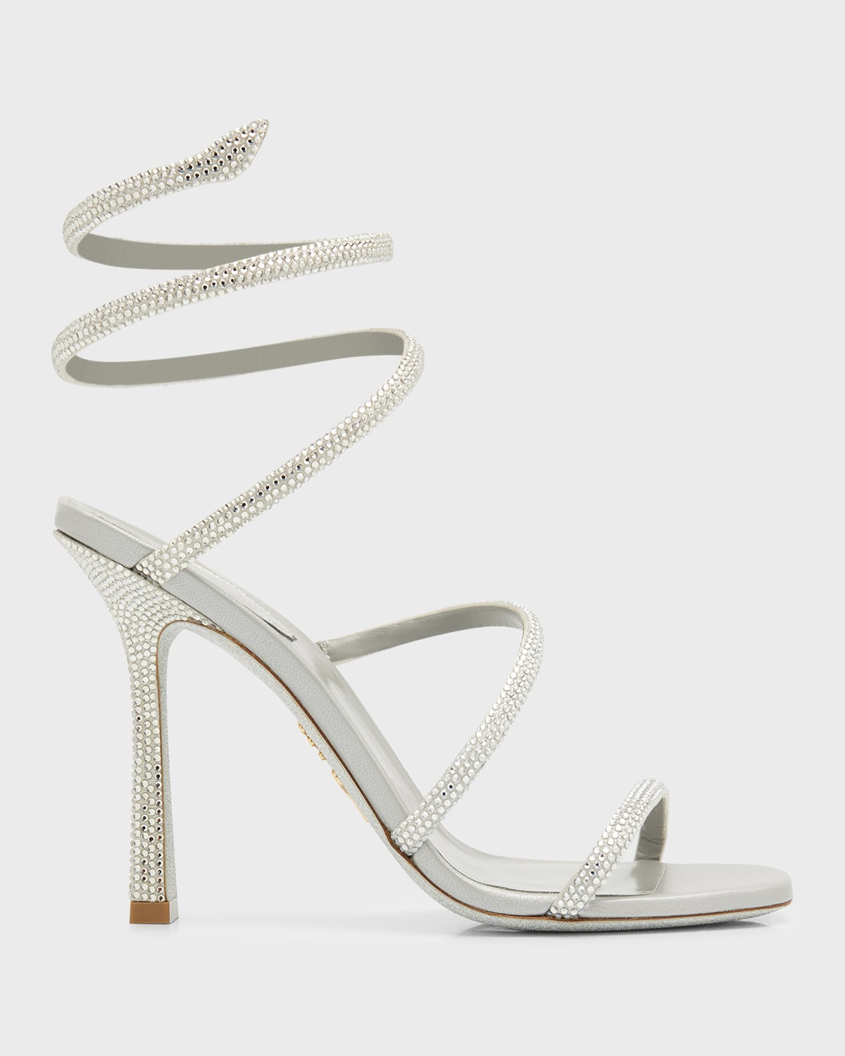René Caovilla Strass Snake-wrap Stiletto Sandals In Grey Silver