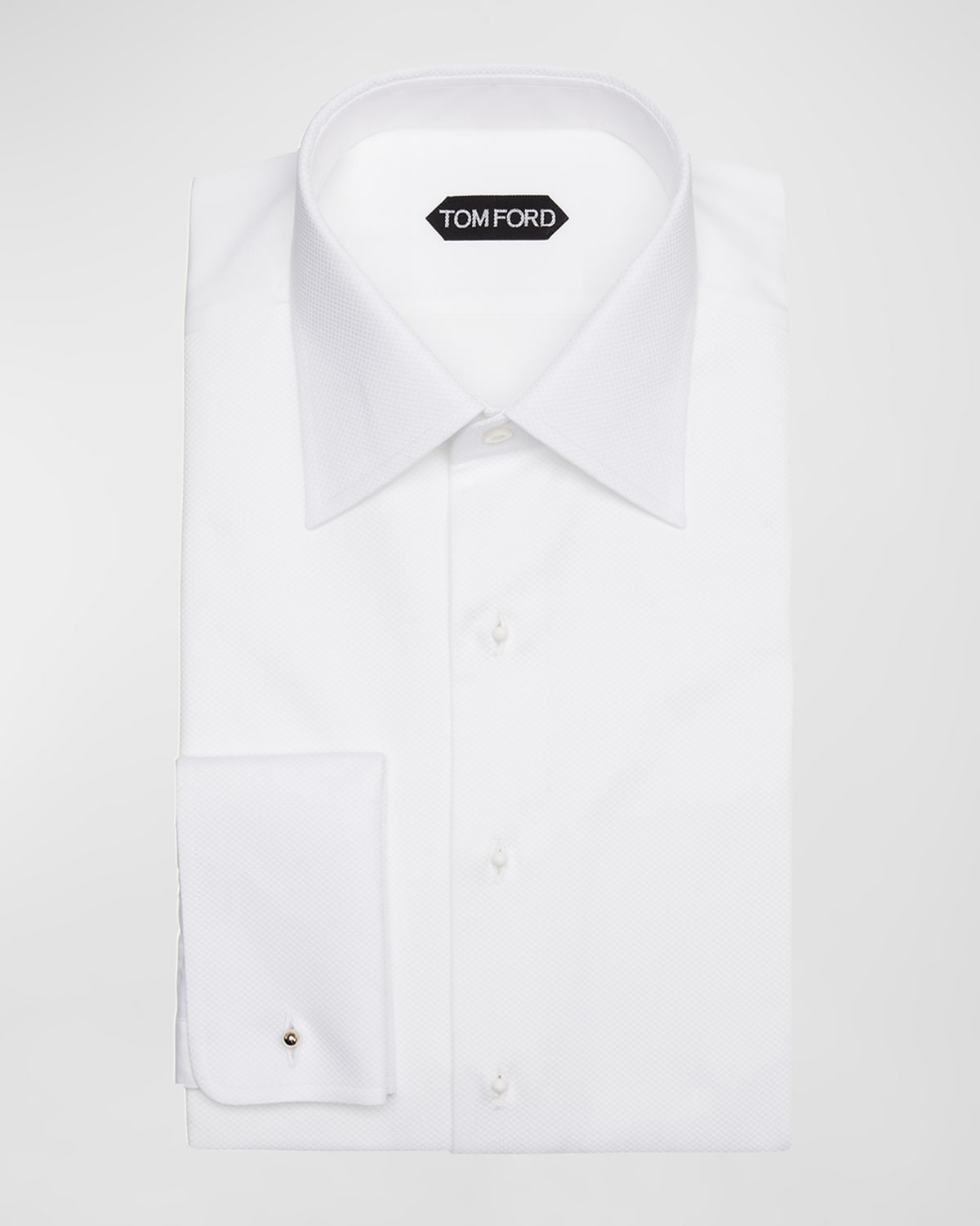 TOM FORD MEN'S COTTON PIQUÉ DRESS SHIRT WITH FRENCH CUFFS
