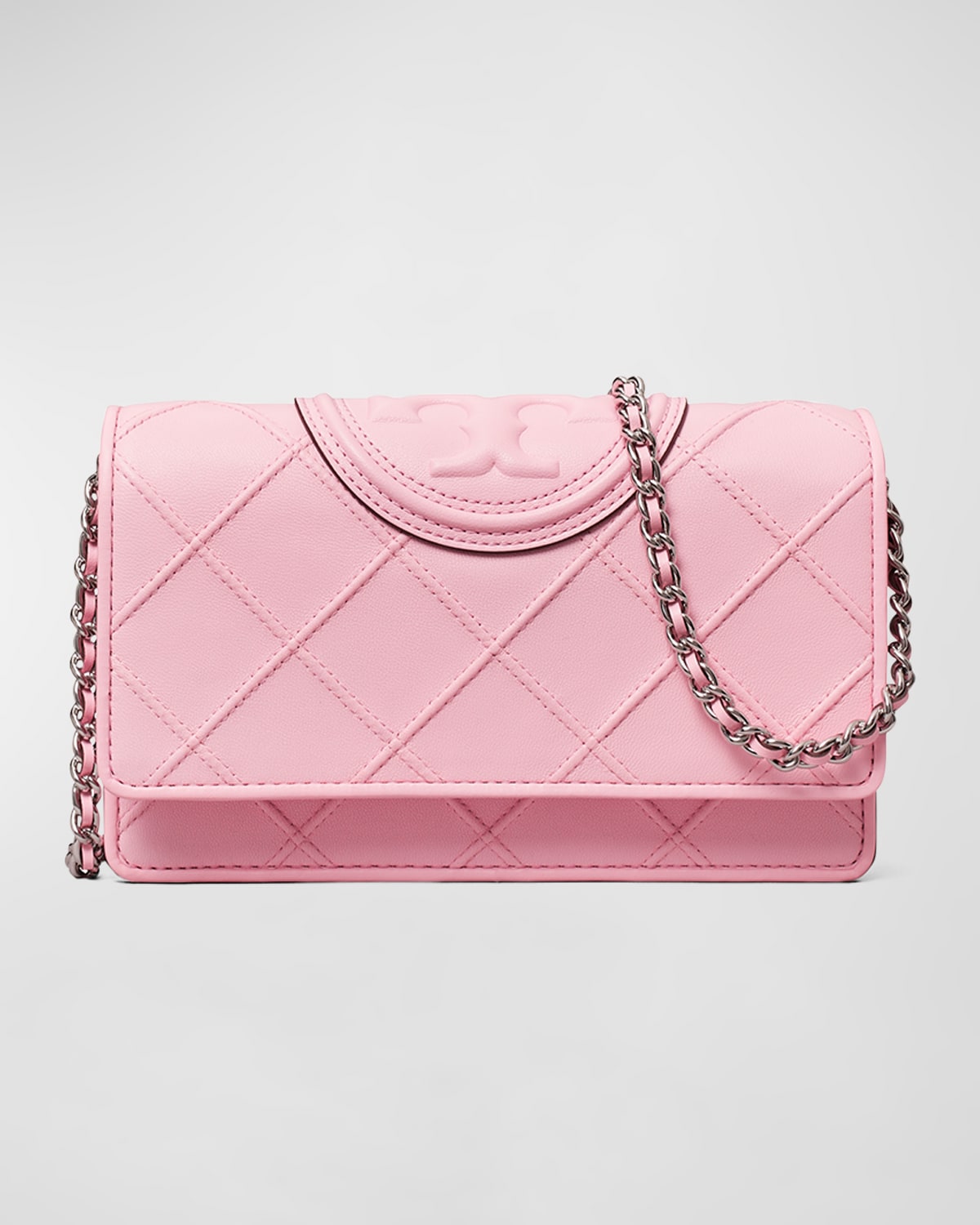 Tory Burch Fleming Woven Chain Wallet Shoulder Bag In Pink Plie