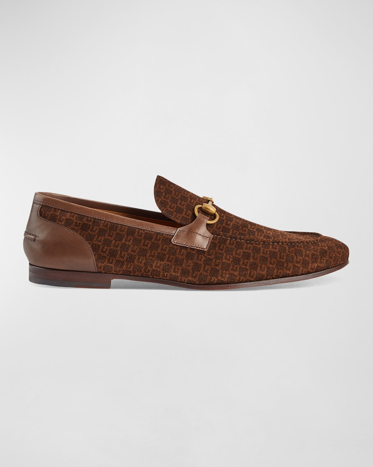 Shop Gucci Men's Jordaan Monogram Suede Bit Loafers In Brown