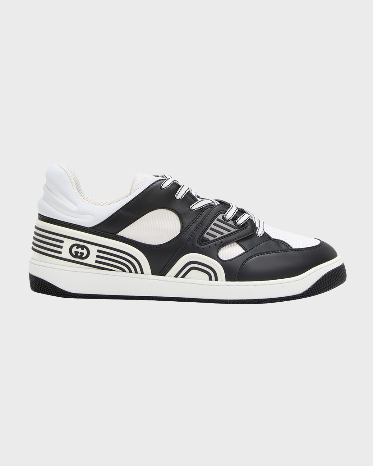 Shop Gucci Men's Basket Low-top Sneakers In White/black