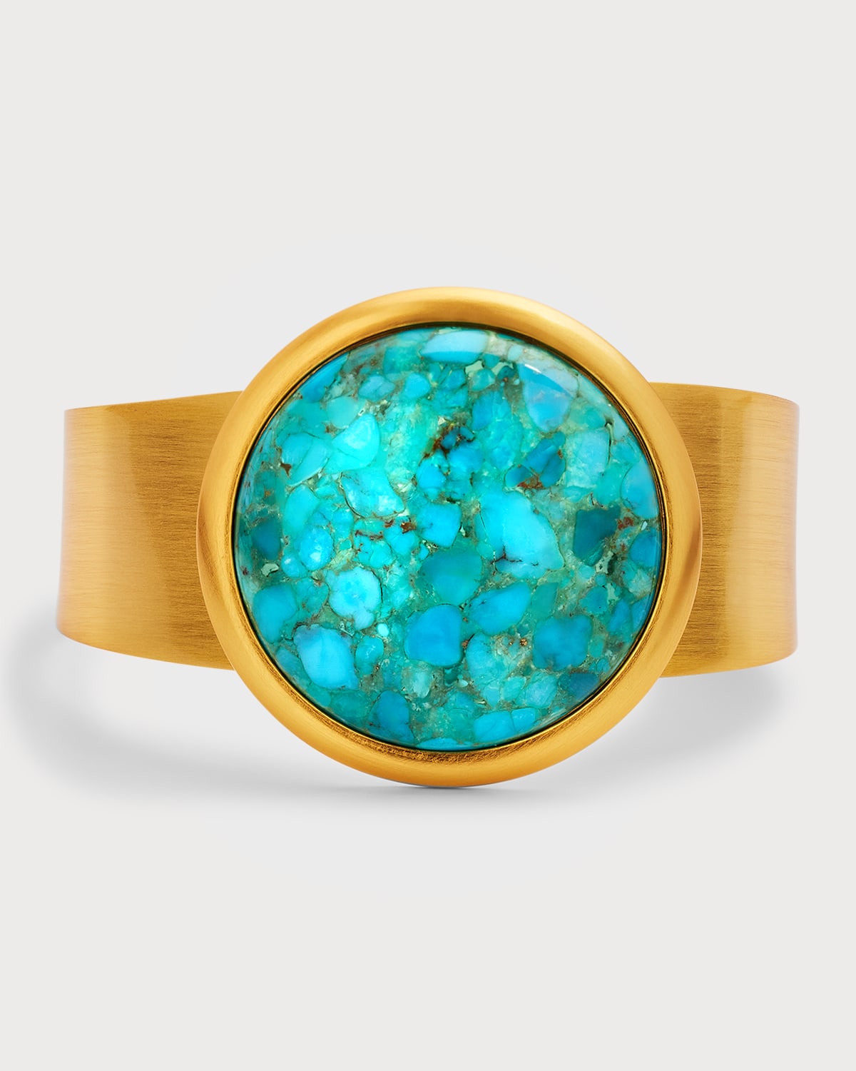 Brushed Gold Cuff with Turquoise Cabochon
