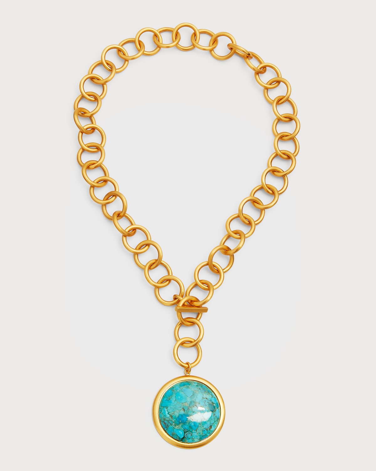 Brushed Chain with Bezel-Set Turquoise Cabochon