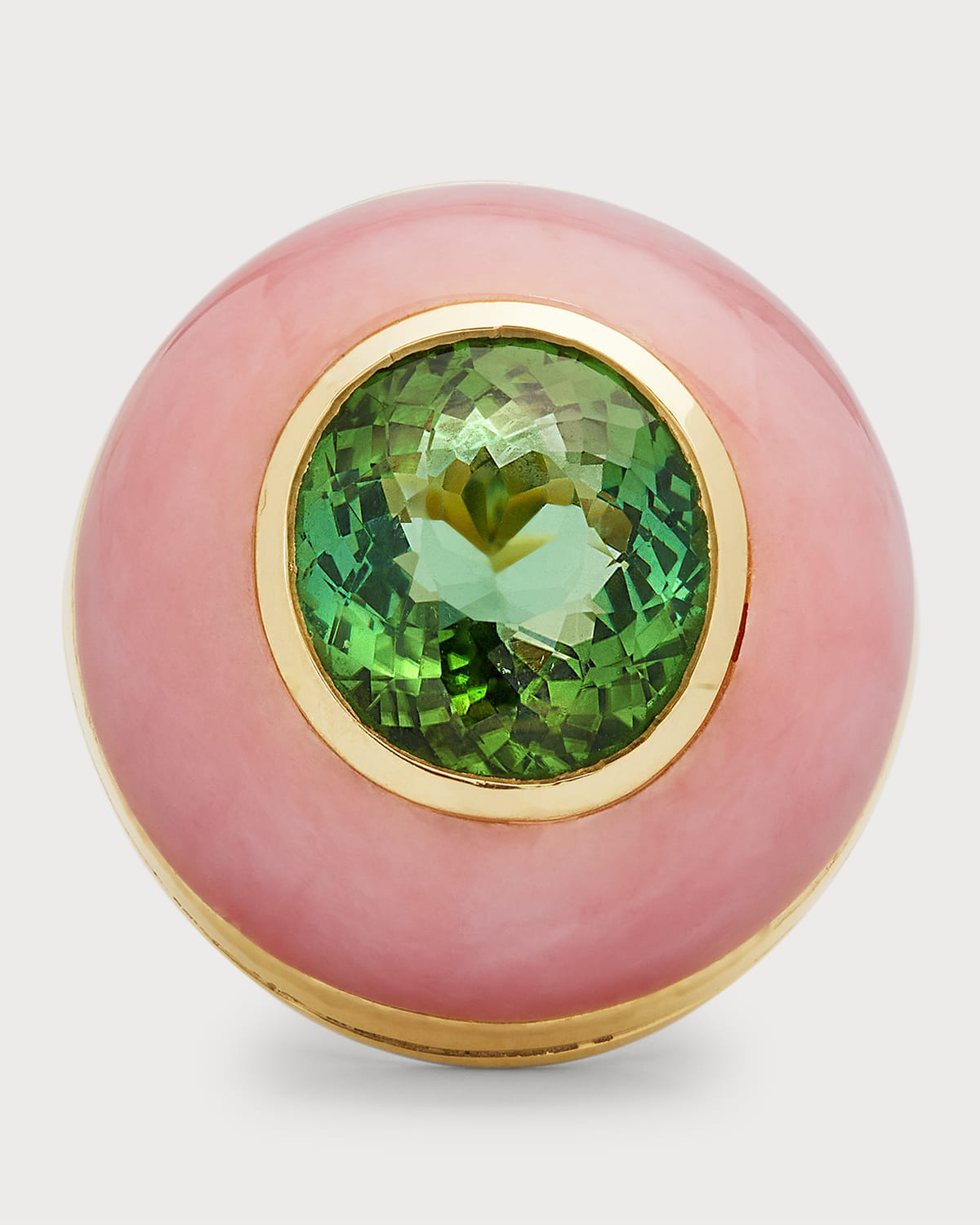 Retrouvai 14k Yellow Gold Green Tourmaline & Pink Opal Ring