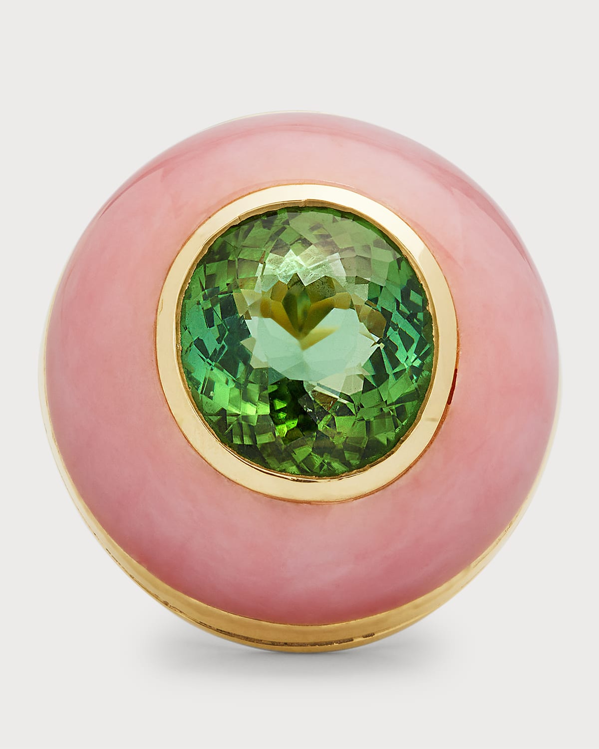 Retrouvaí 14k Yellow Gold Green Tourmaline & Pink Opal Ring
