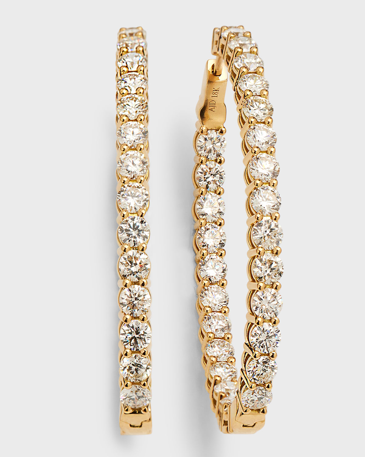 18K Yellow Gold Oval-Shape Diamond GH/SI Medium Hoop Earrings