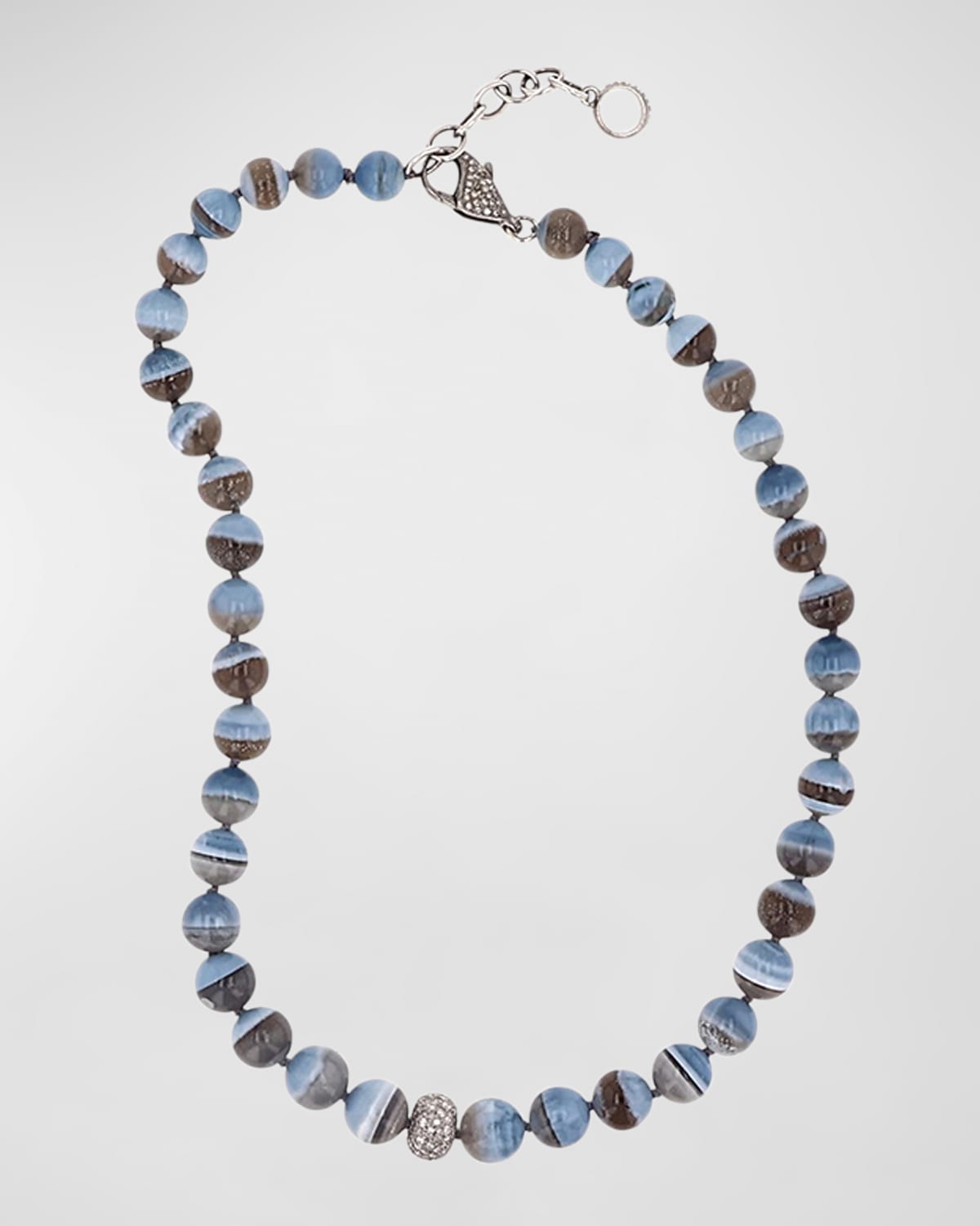 Blue Opal Beaded Necklace with Diamonds 18"
