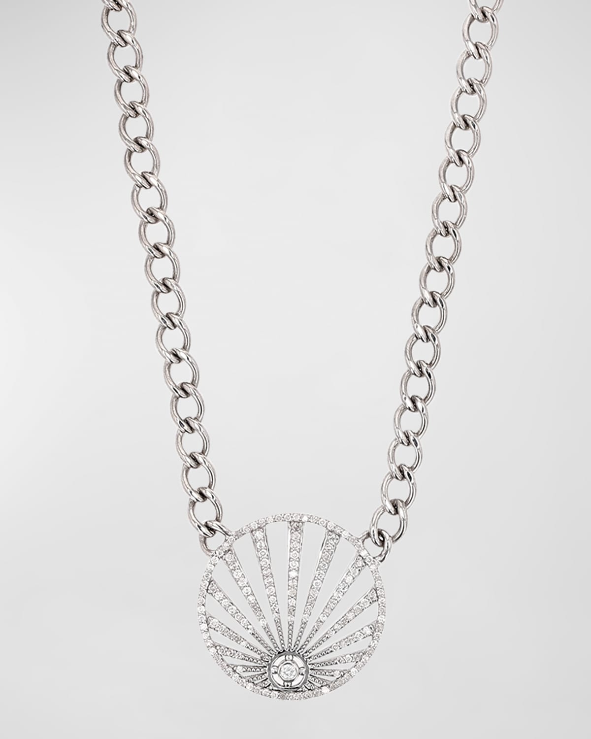Sheryl Lowe Diamond Pave Sunray Pendant Chain Necklace In Silver