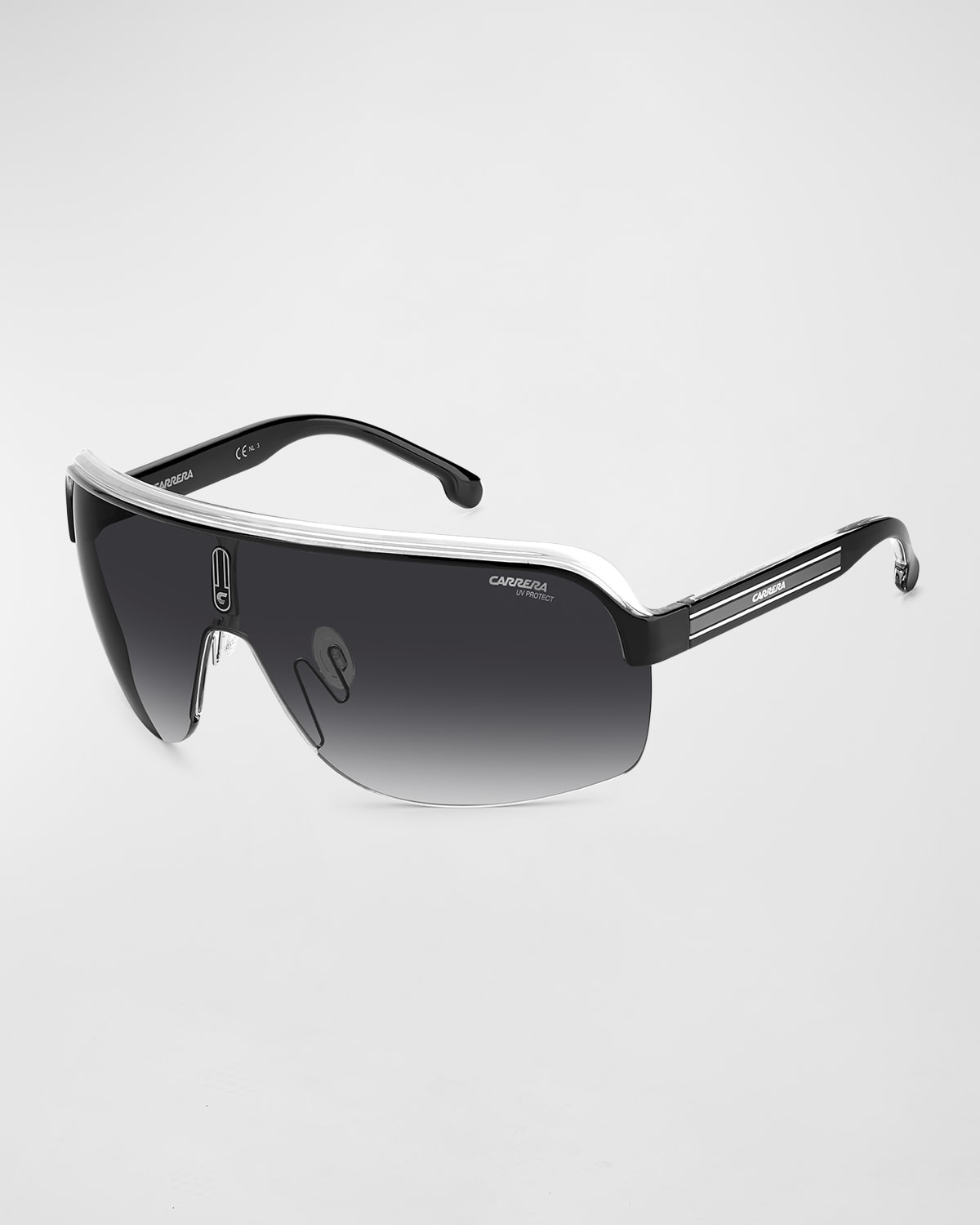 Carrera Grey Shaded Shield Sunglasses Topcar 1/n 080s 99 In Black White