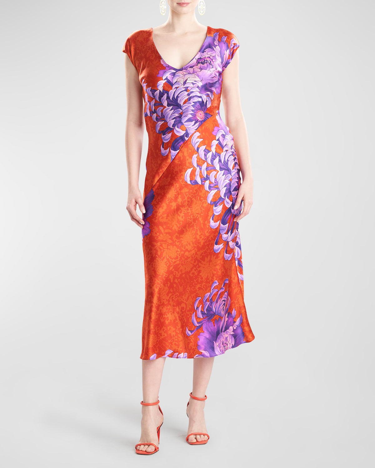 Josie Natori Sumida Floral-Print Cap-Sleeve Slip Dress