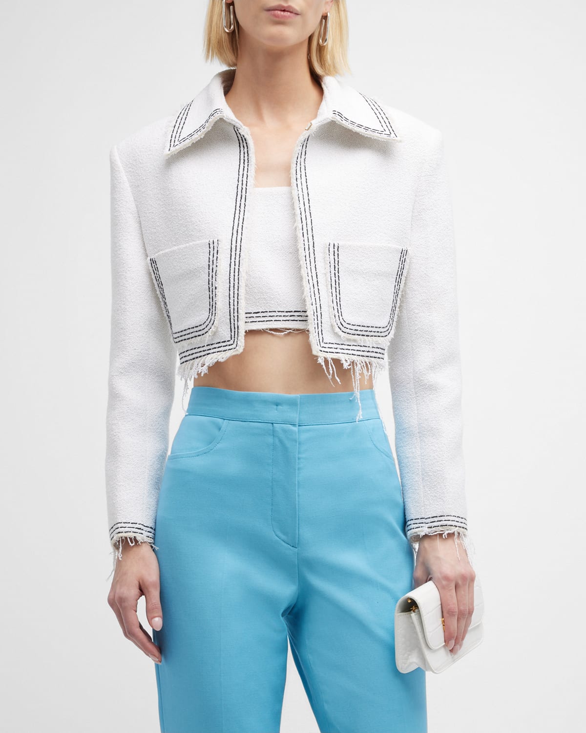 RECTO TARA TWEED EMBROIDERED CROPPED JACKET