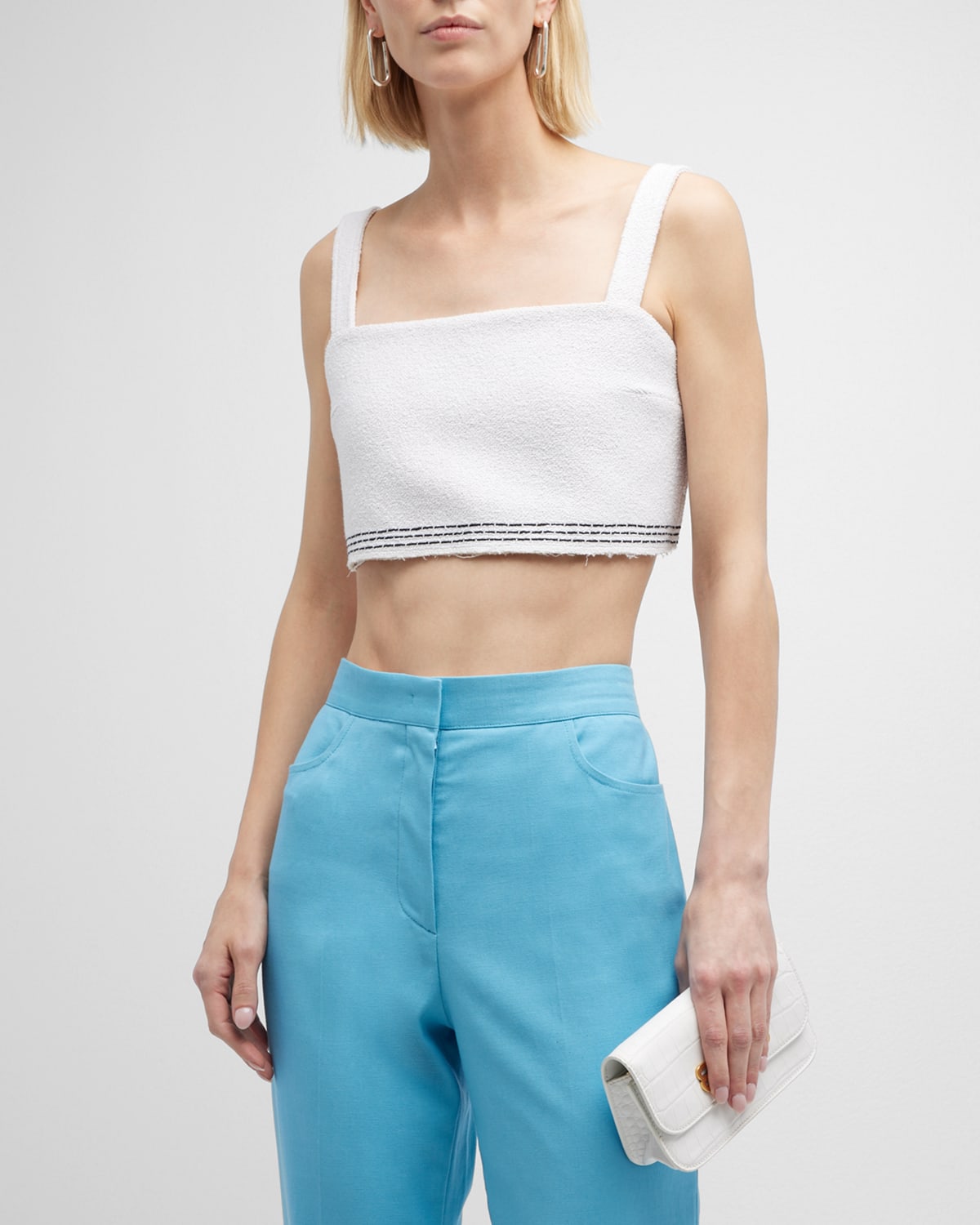 Recto Tara Tweed Embroidered Crop Top In Off White