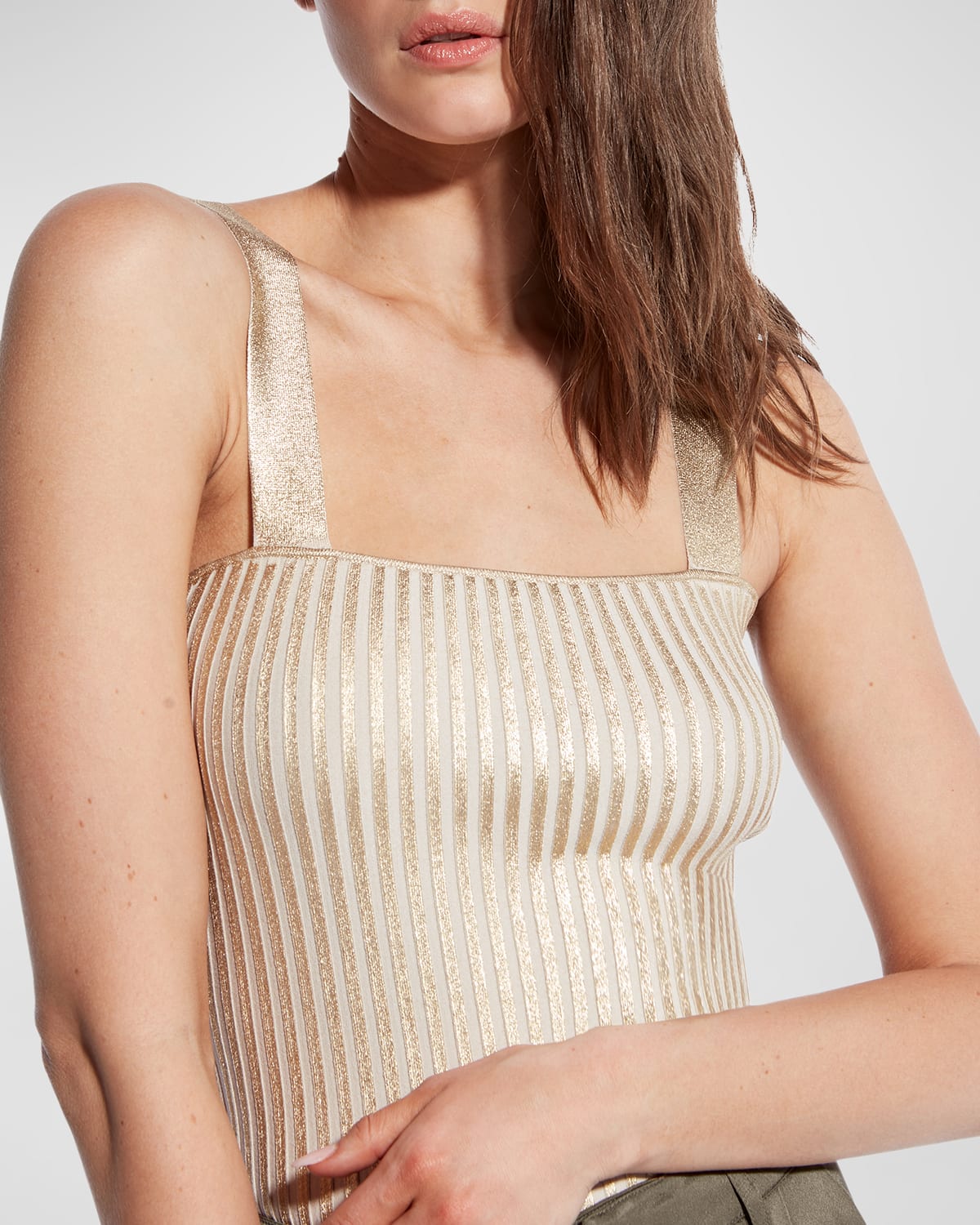AS BY DF CARA METALLIC RIB COLD-SHOULDER SWEATER