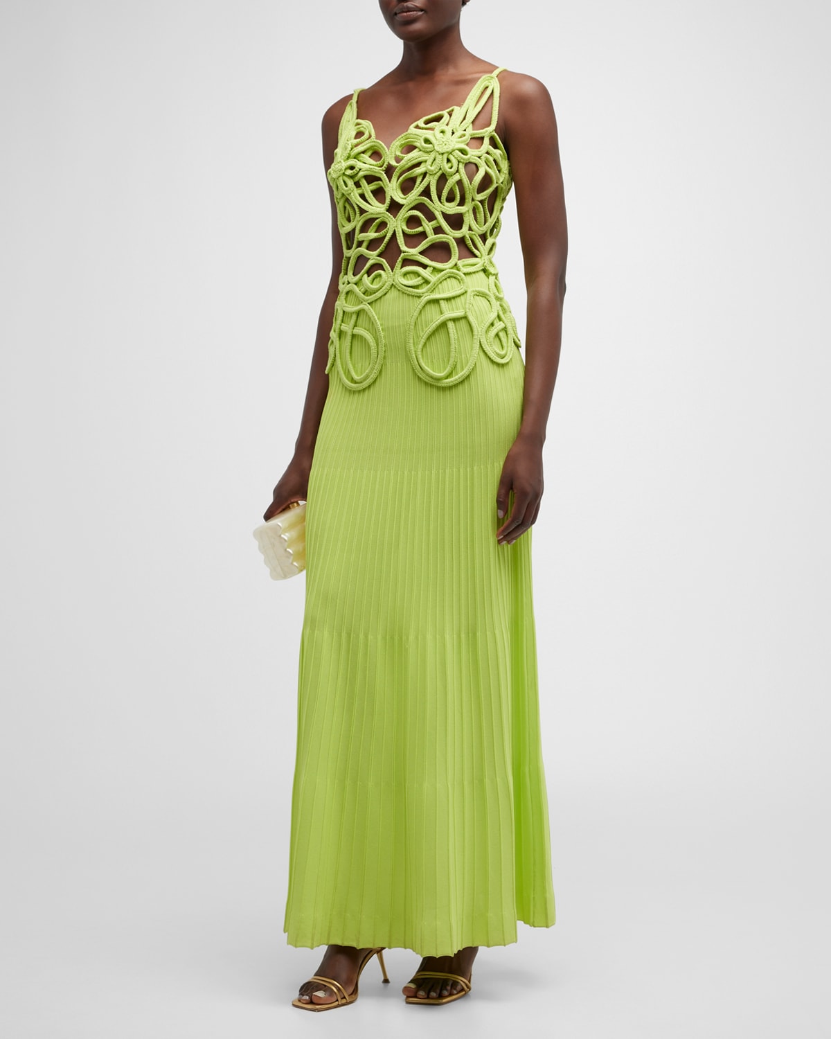 Cult Gaia Nalda Pleated-skirt Maxi Knit Dress In Mantis | ModeSens